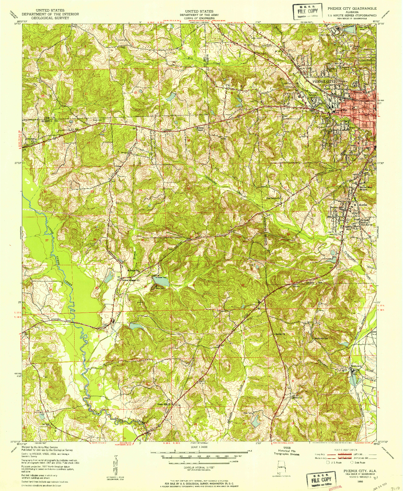 USGS 1:24000-SCALE QUADRANGLE FOR PHENIX CITY, AL 1950