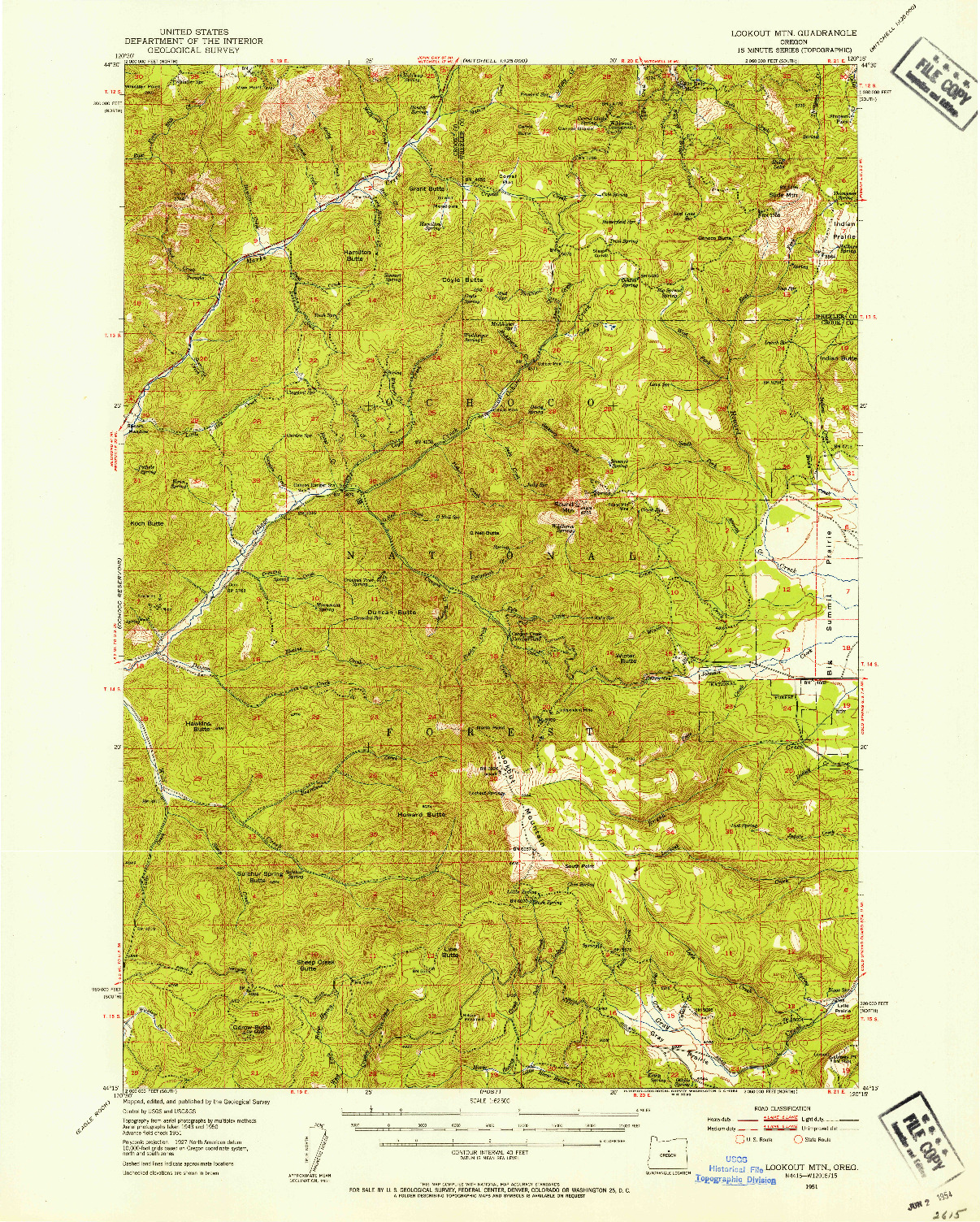 USGS 1:62500-SCALE QUADRANGLE FOR LOOKOUT MTN, OR 1951