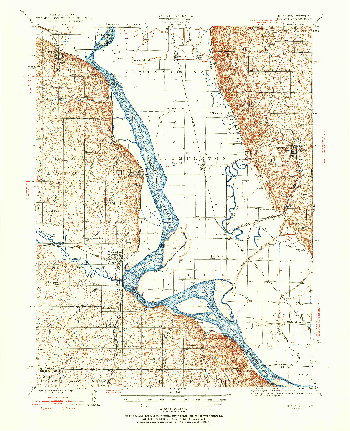 USGS 1:62500-SCALE QUADRANGLE FOR NEMAHA, NE 1939