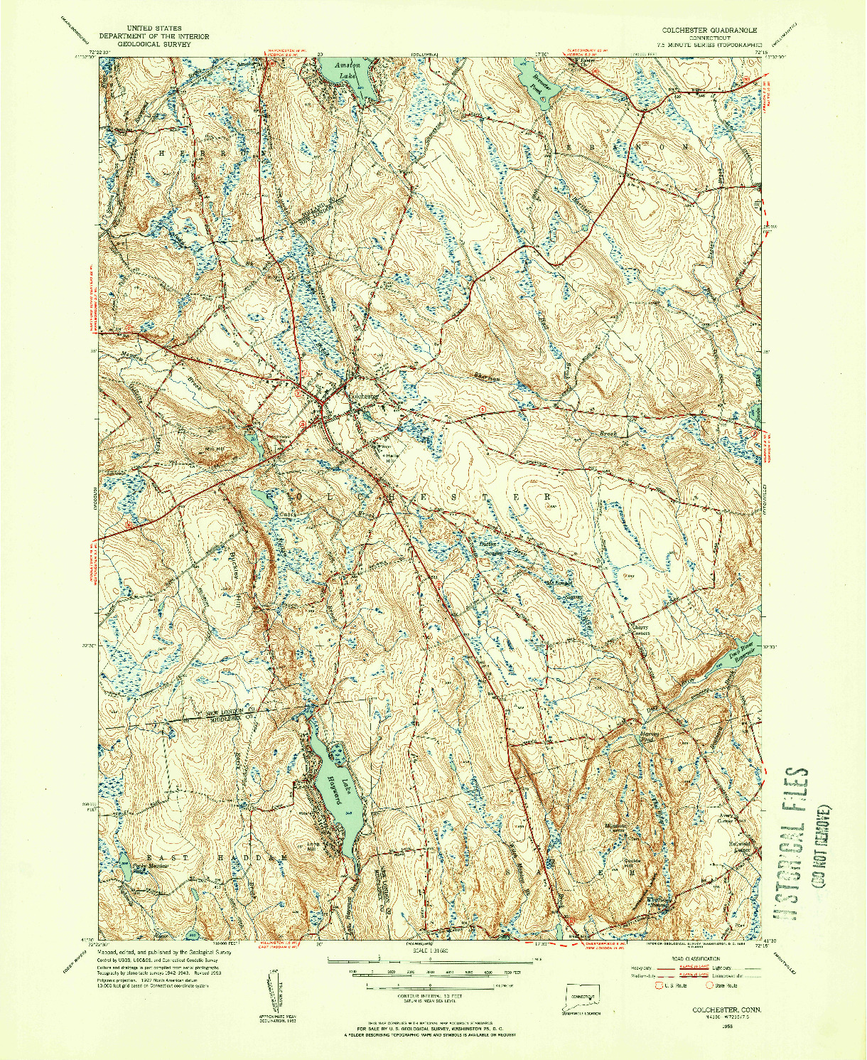 USGS 1:31680-SCALE QUADRANGLE FOR COLCHESTER, CT 1953
