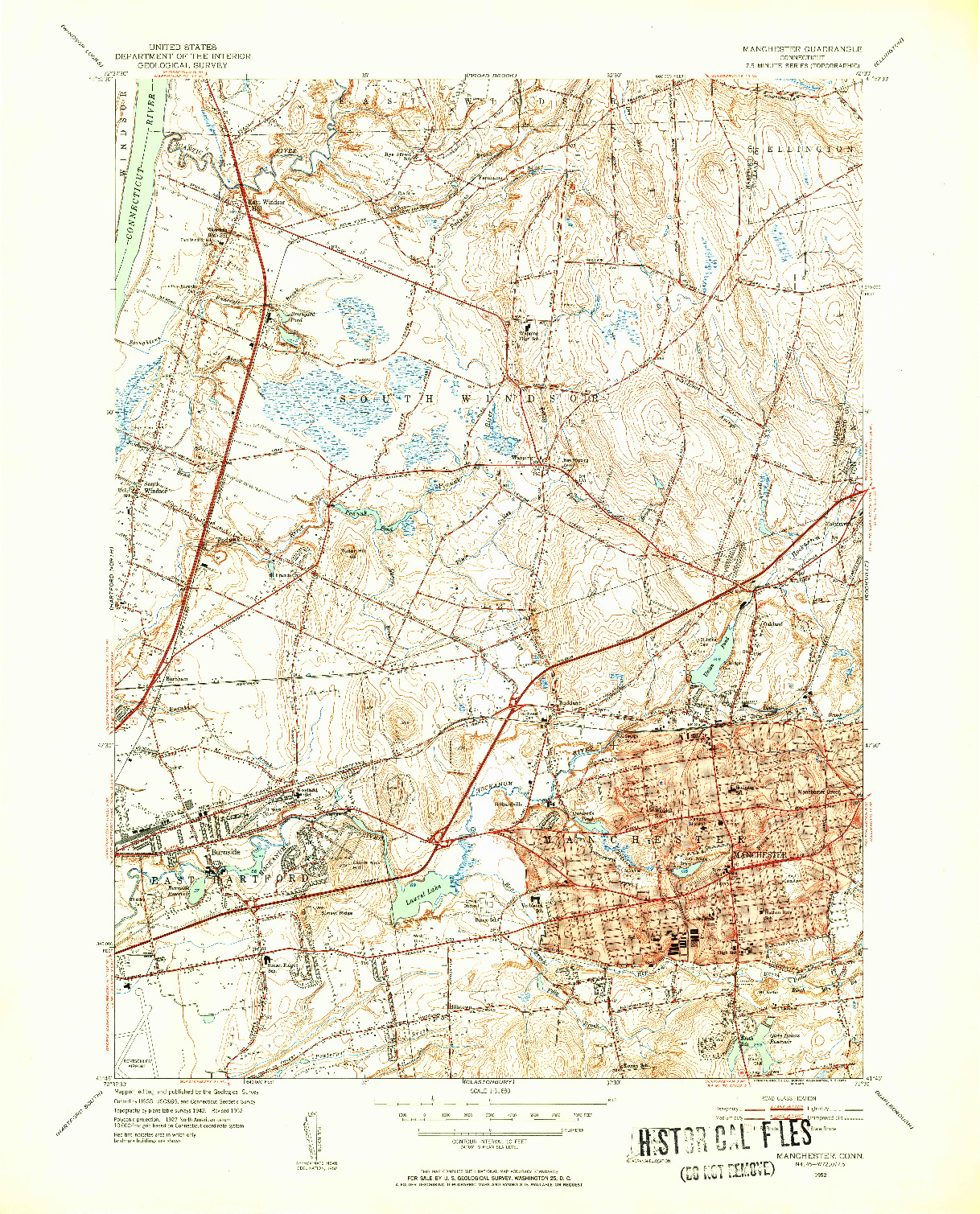 USGS 1:31680-SCALE QUADRANGLE FOR MANCHESTER, CT 1952