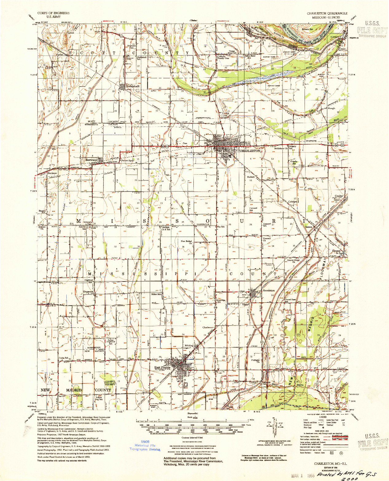 USGS 1:62500-SCALE QUADRANGLE FOR CHARLESTON, MO 1954