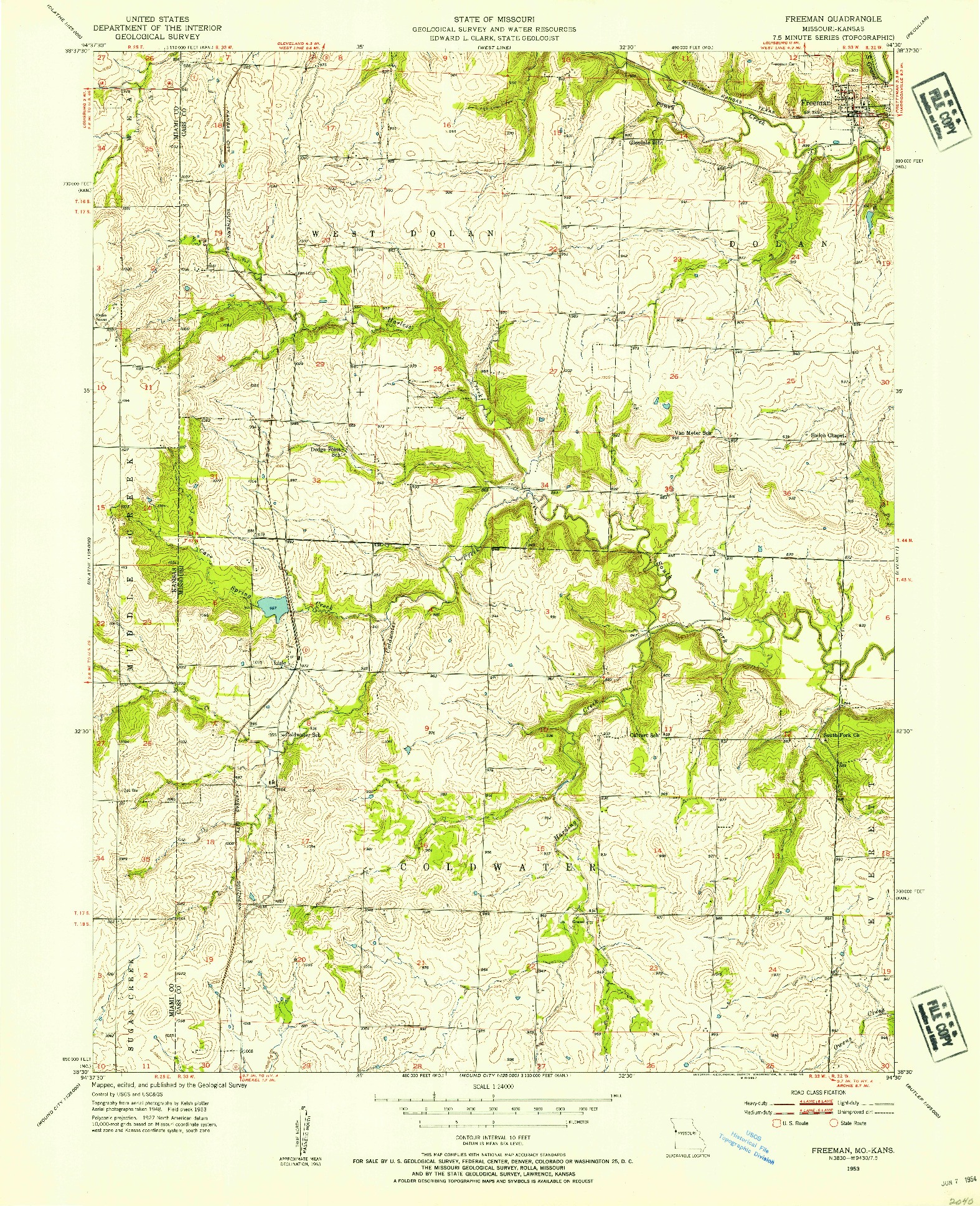 USGS 1:24000-SCALE QUADRANGLE FOR FREEMAN, MO 1953