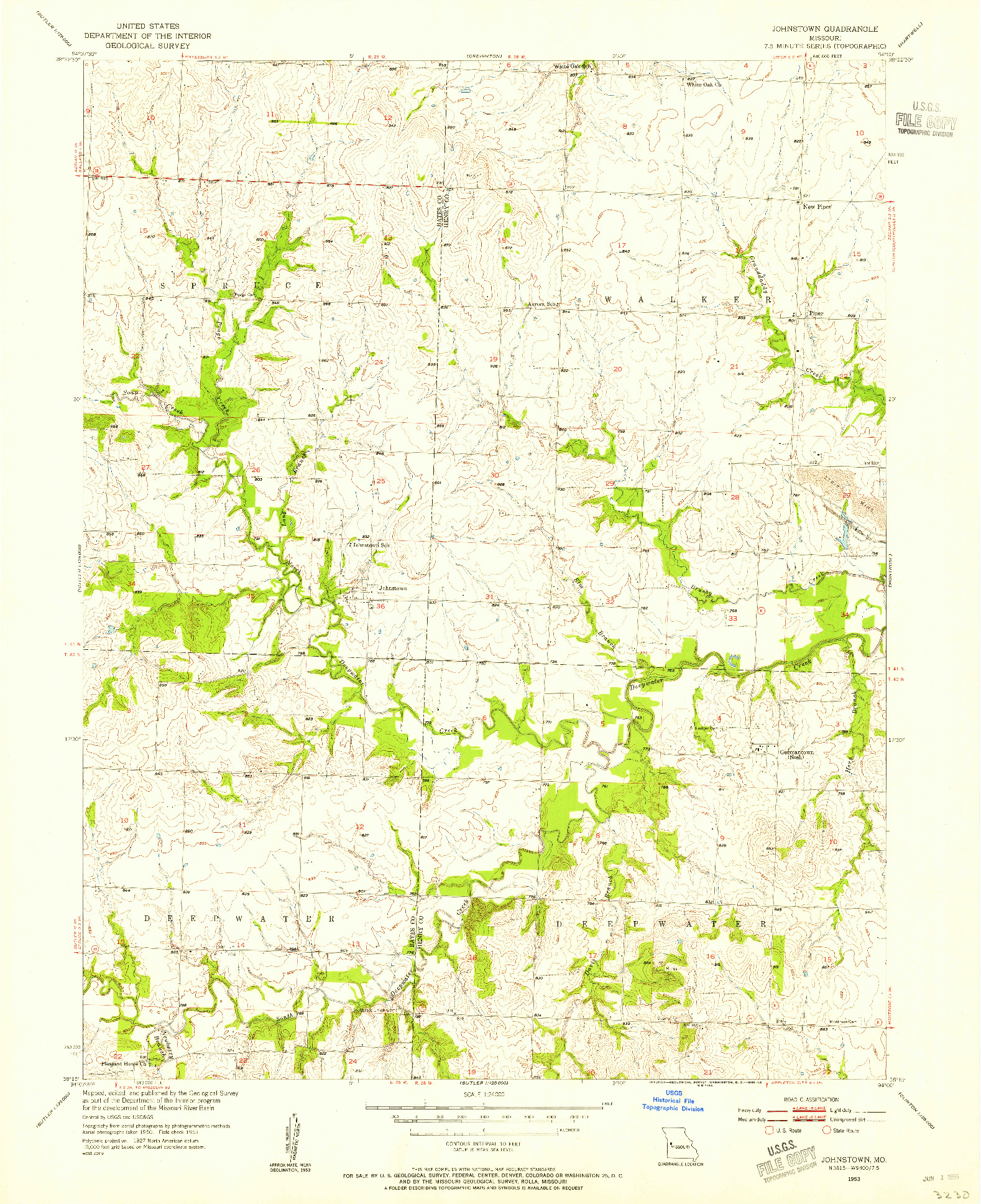 USGS 1:24000-SCALE QUADRANGLE FOR JOHNSTOWN, MO 1953
