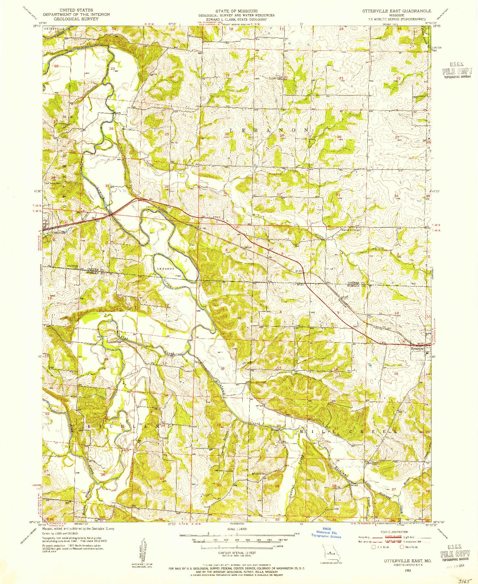 USGS 1:24000-SCALE QUADRANGLE FOR OTTERVILLE EAST, MO 1953