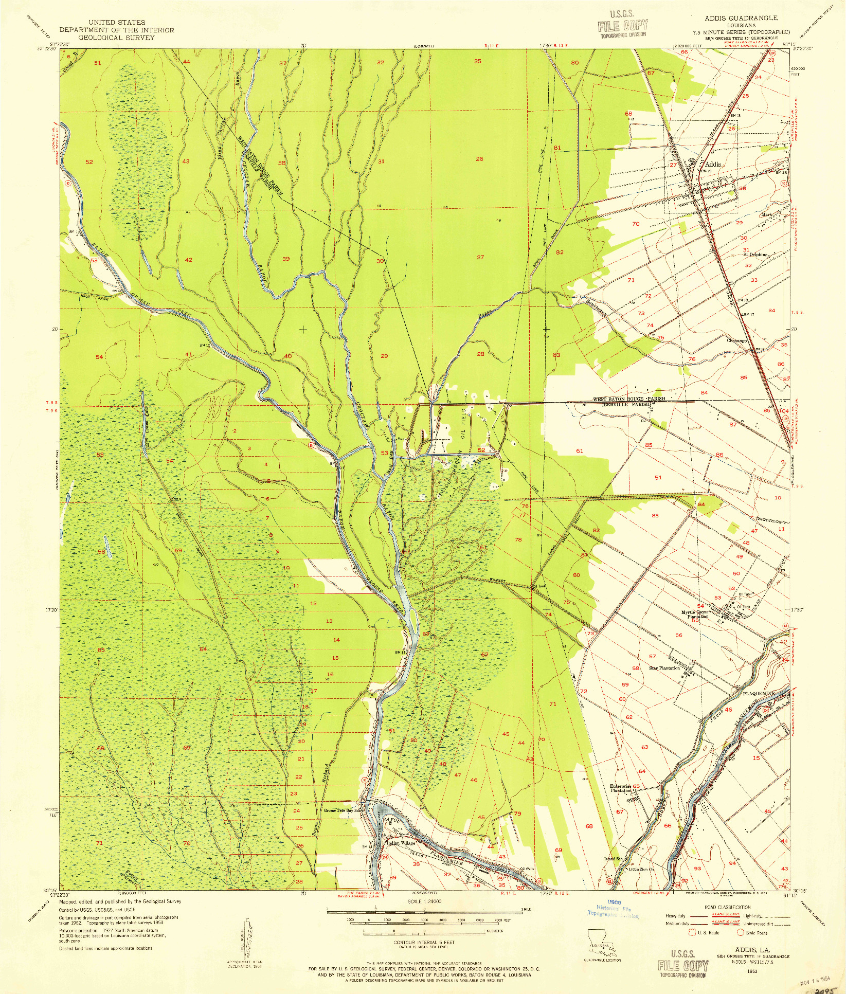 USGS 1:24000-SCALE QUADRANGLE FOR ADDIS, LA 1953