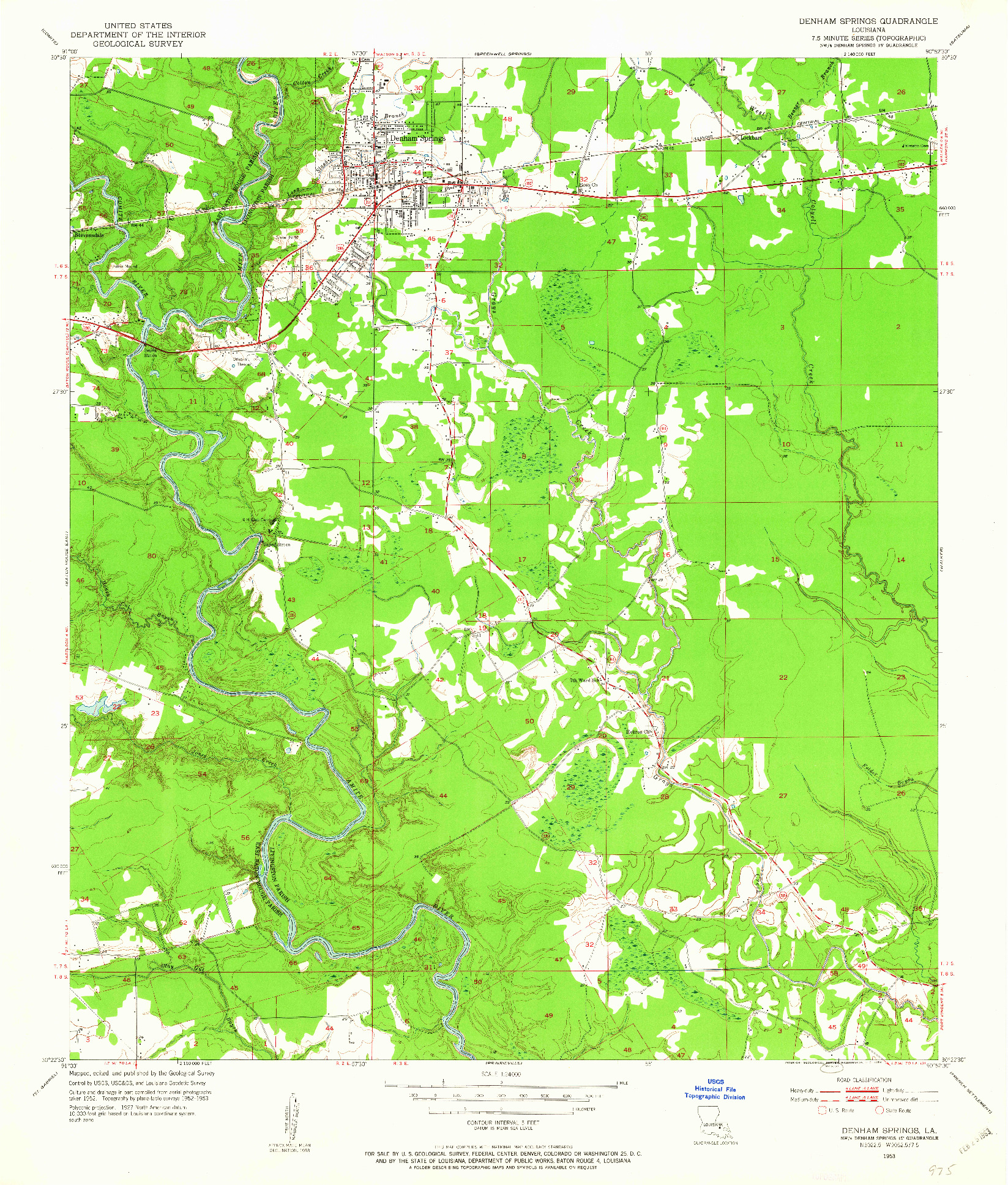 USGS 1:24000-SCALE QUADRANGLE FOR DENHAM SPRINGS, LA 1953