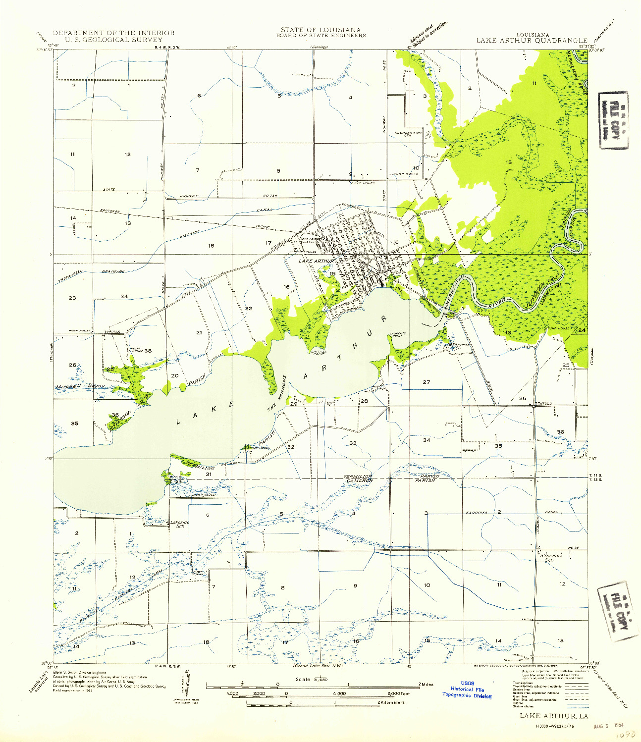 USGS 1:31680-SCALE QUADRANGLE FOR LAKE ARTHUR, LA 1954