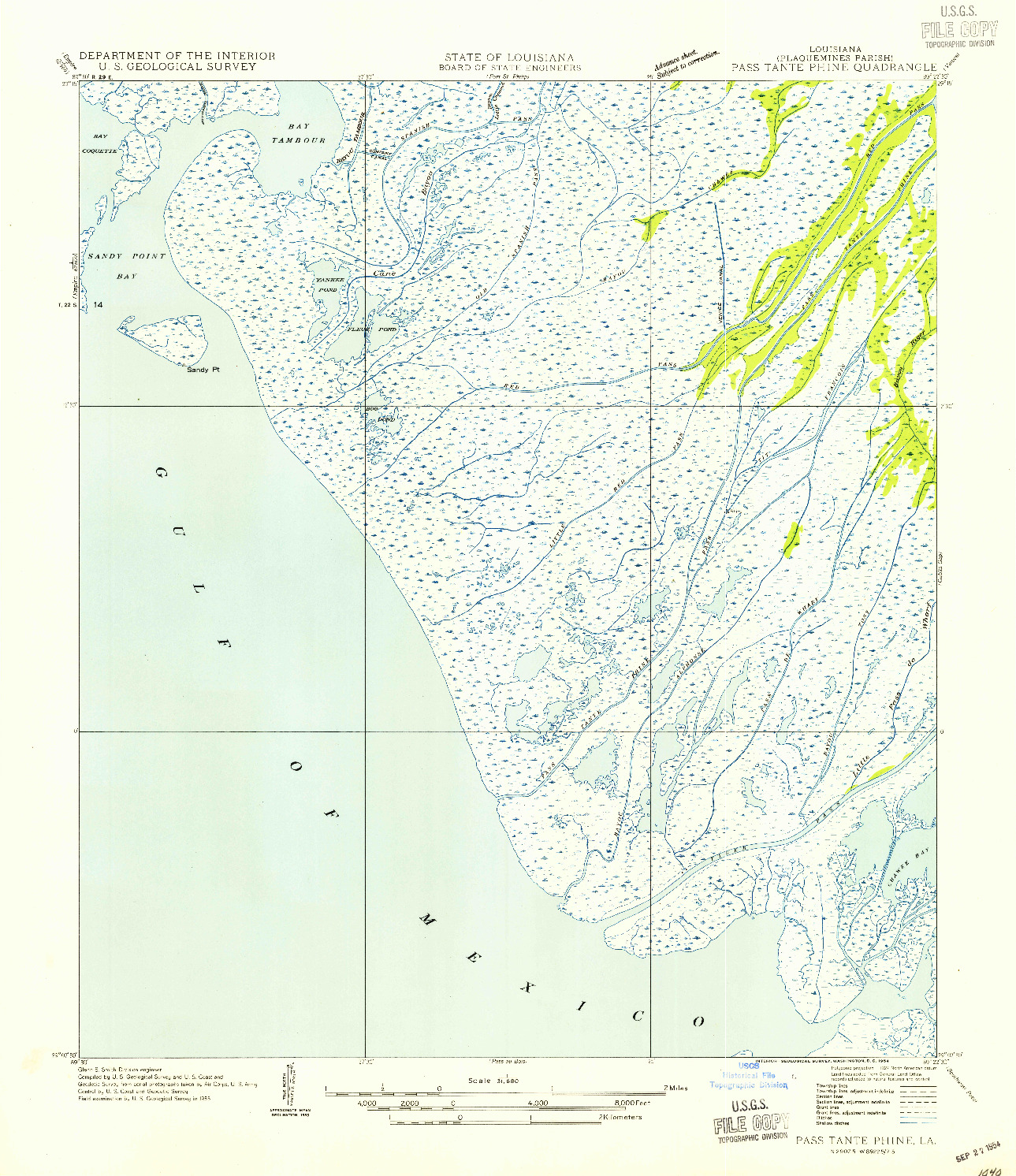 USGS 1:31680-SCALE QUADRANGLE FOR PASS TANTE PHINE, LA 1954