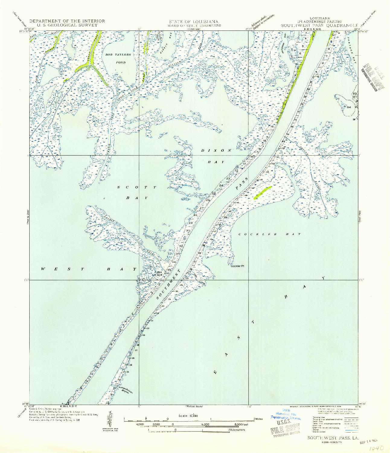 USGS 1:31680-SCALE QUADRANGLE FOR SOUTHWEST PASS, LA 1954