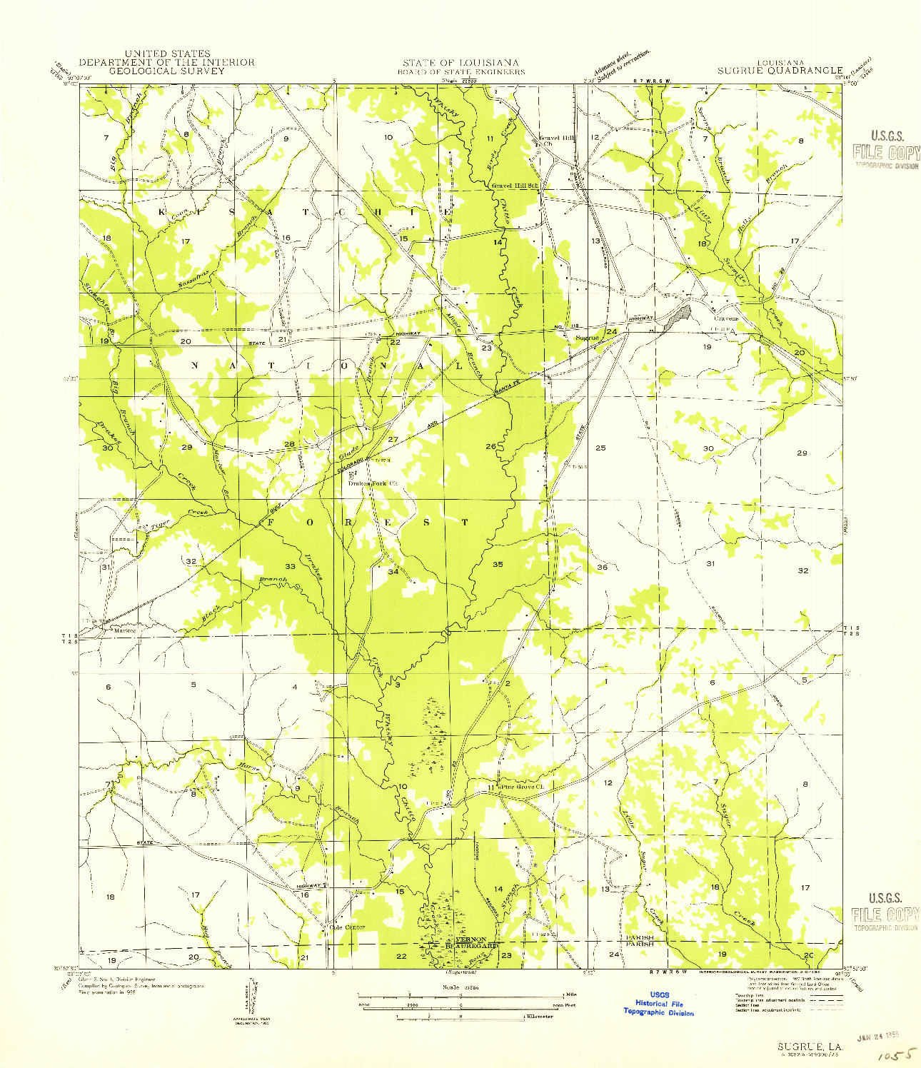 USGS 1:31680-SCALE QUADRANGLE FOR SUGRUE, LA 1954