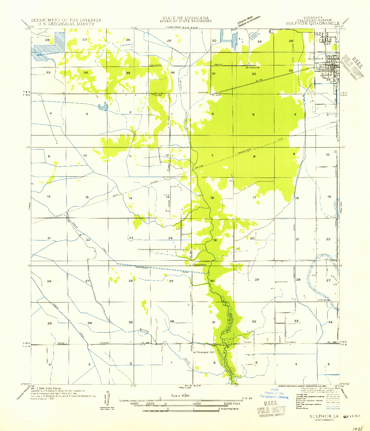 USGS 1:31680-SCALE QUADRANGLE FOR SULPHUR, LA 1954