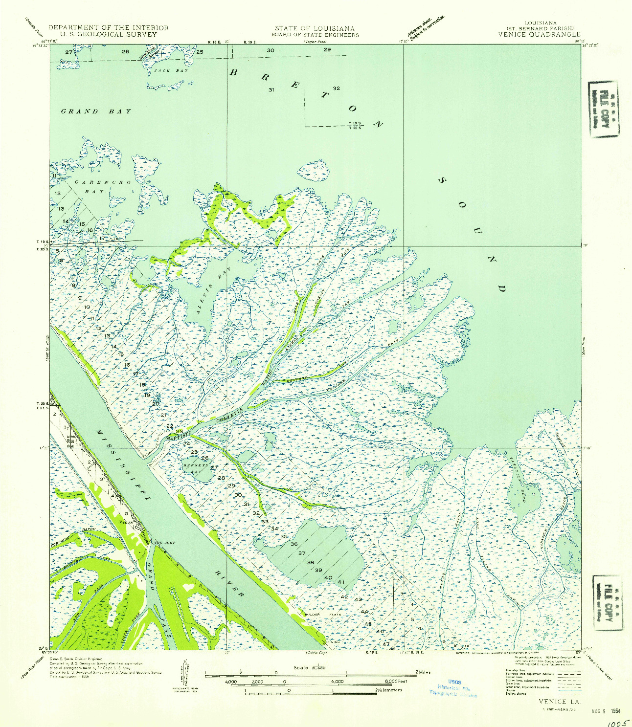 USGS 1:31680-SCALE QUADRANGLE FOR VENICE, LA 1954