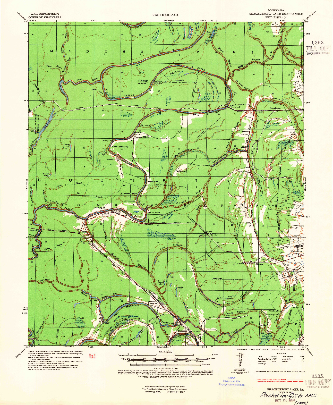 USGS 1:62500-SCALE QUADRANGLE FOR SHACKLEFORD LAKE, LA 1935