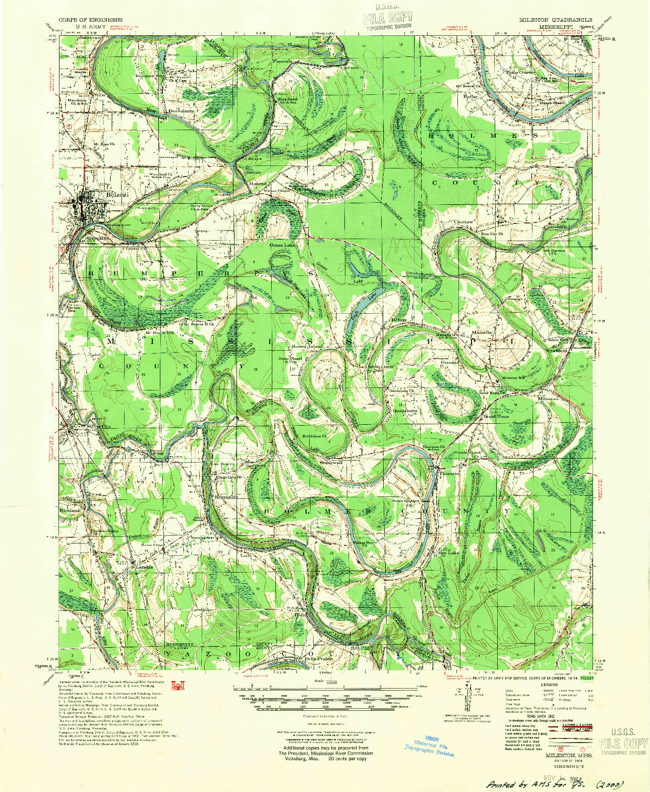 USGS 1:62500-SCALE QUADRANGLE FOR MILESTON, MS 1954