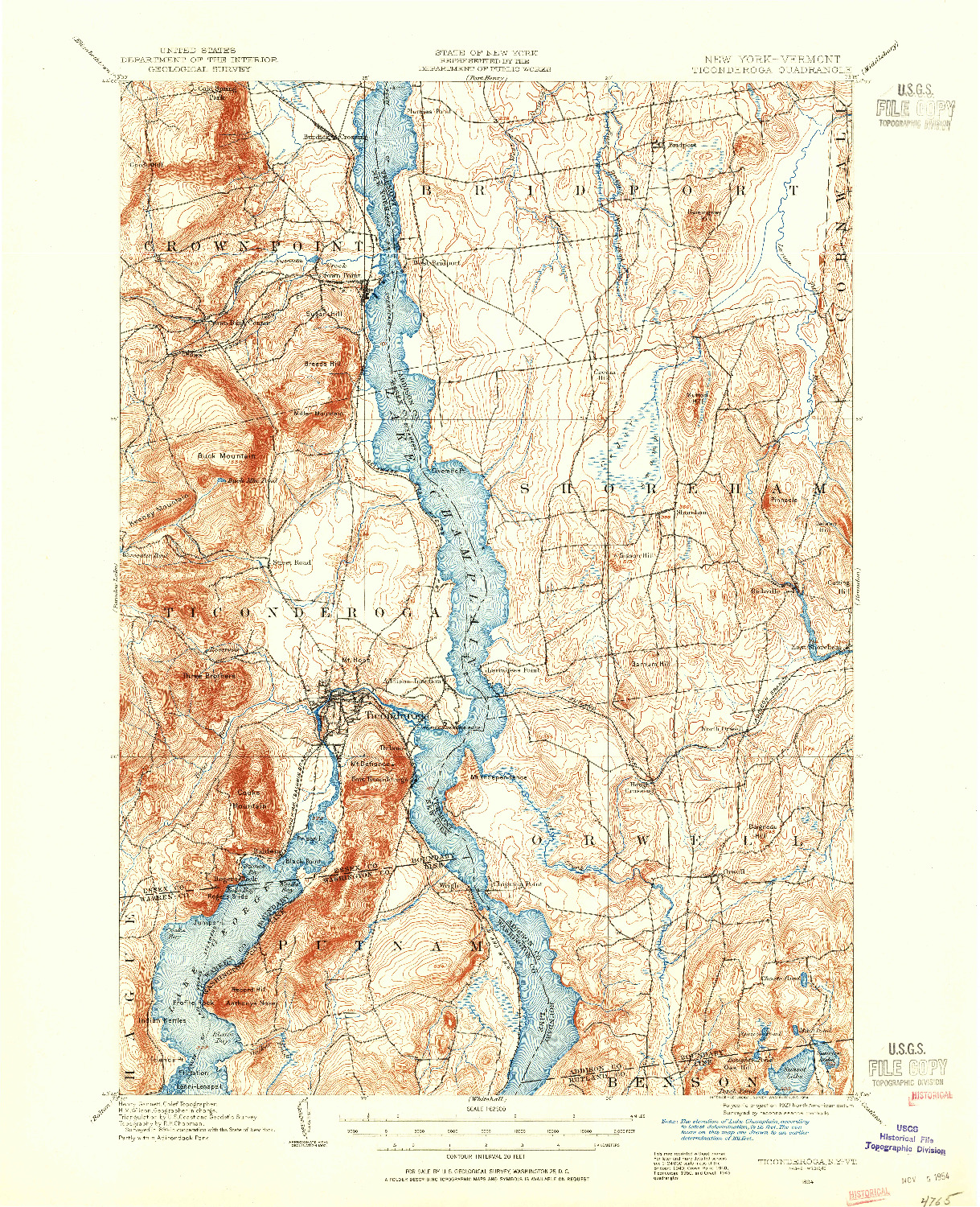 USGS 1:62500-SCALE QUADRANGLE FOR TICONDEROGA, VT 1894