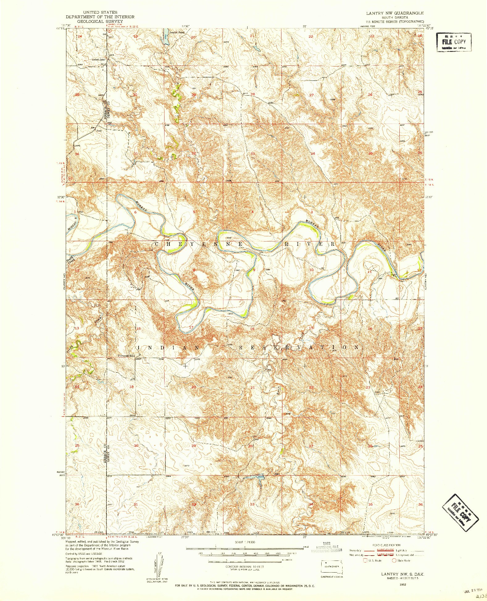 USGS 1:24000-SCALE QUADRANGLE FOR LANTRY NW, SD 1952