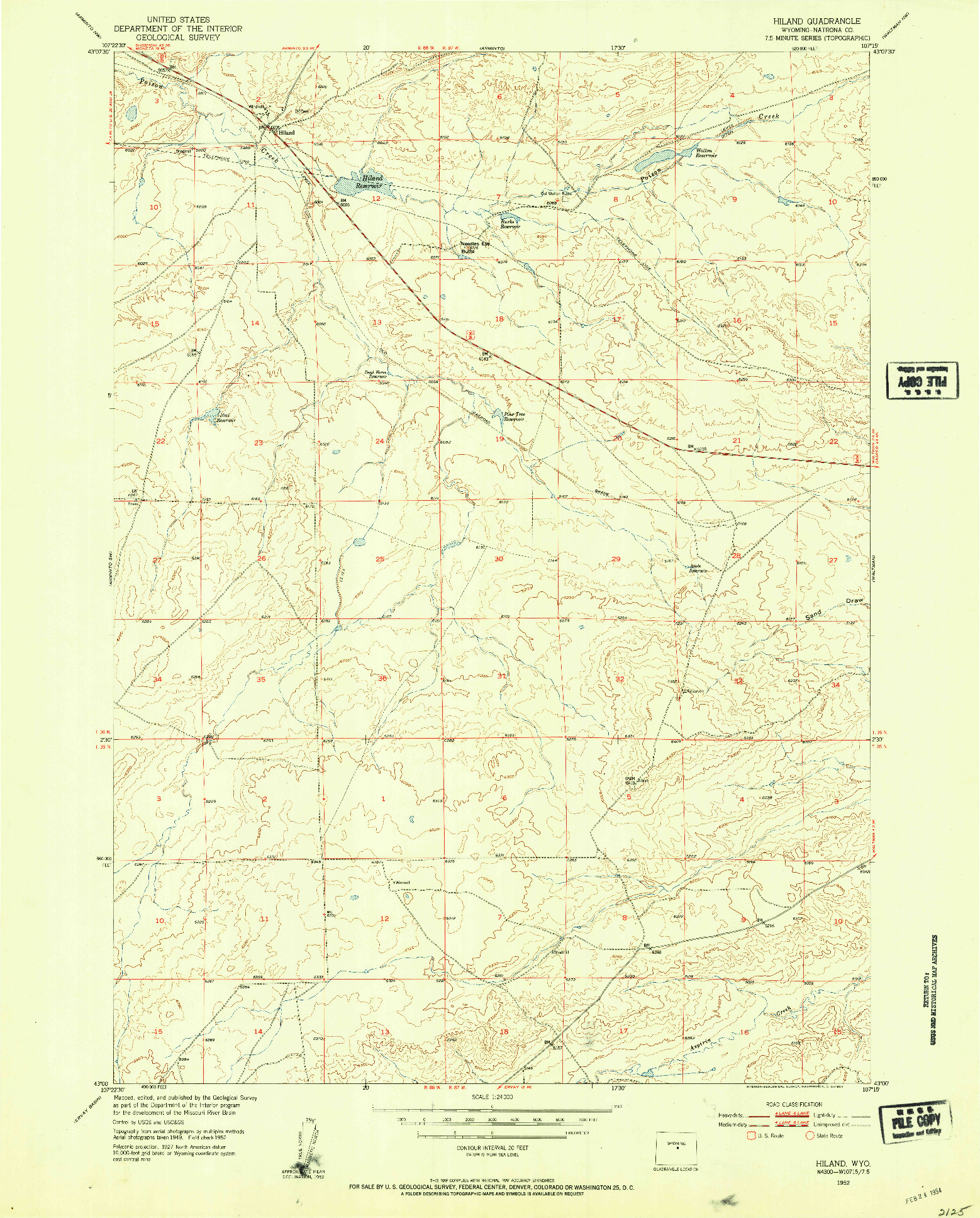 USGS 1:24000-SCALE QUADRANGLE FOR HILAND, WY 1952
