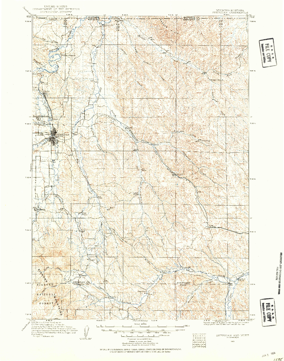 USGS 1:125000-SCALE QUADRANGLE FOR SHERIDAN, WY 1909