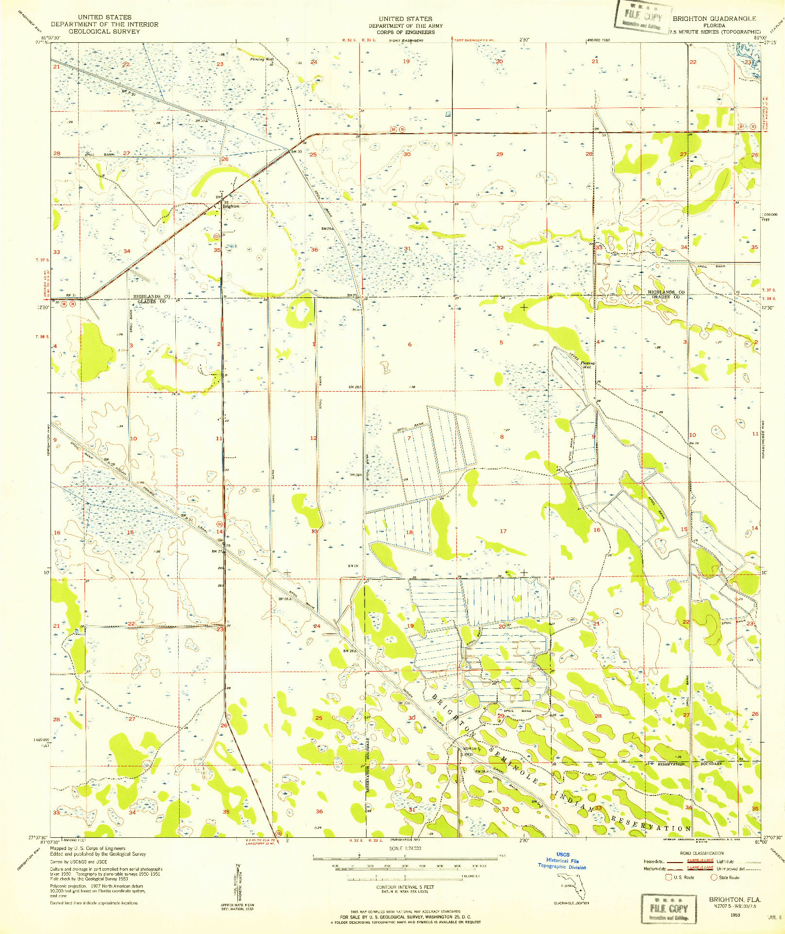 USGS 1:24000-SCALE QUADRANGLE FOR BRIGHTON, FL 1953