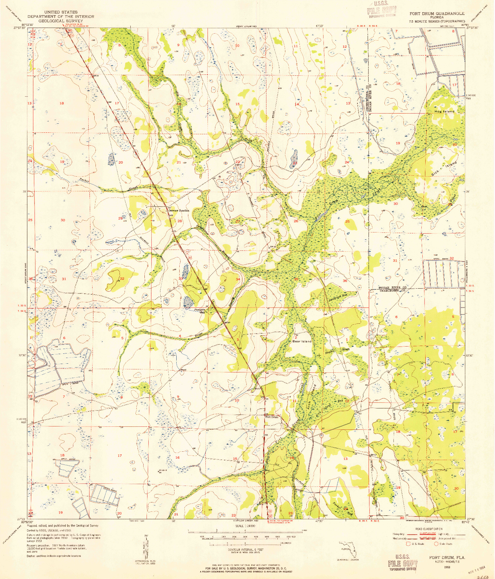 USGS 1:24000-SCALE QUADRANGLE FOR FORT DRUM, FL 1953