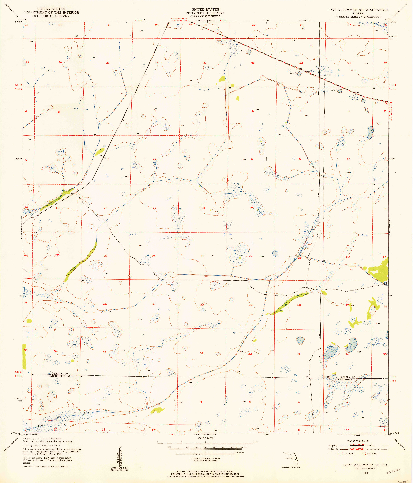 USGS 1:24000-SCALE QUADRANGLE FOR FORT KISSIMMEE NE, FL 1953