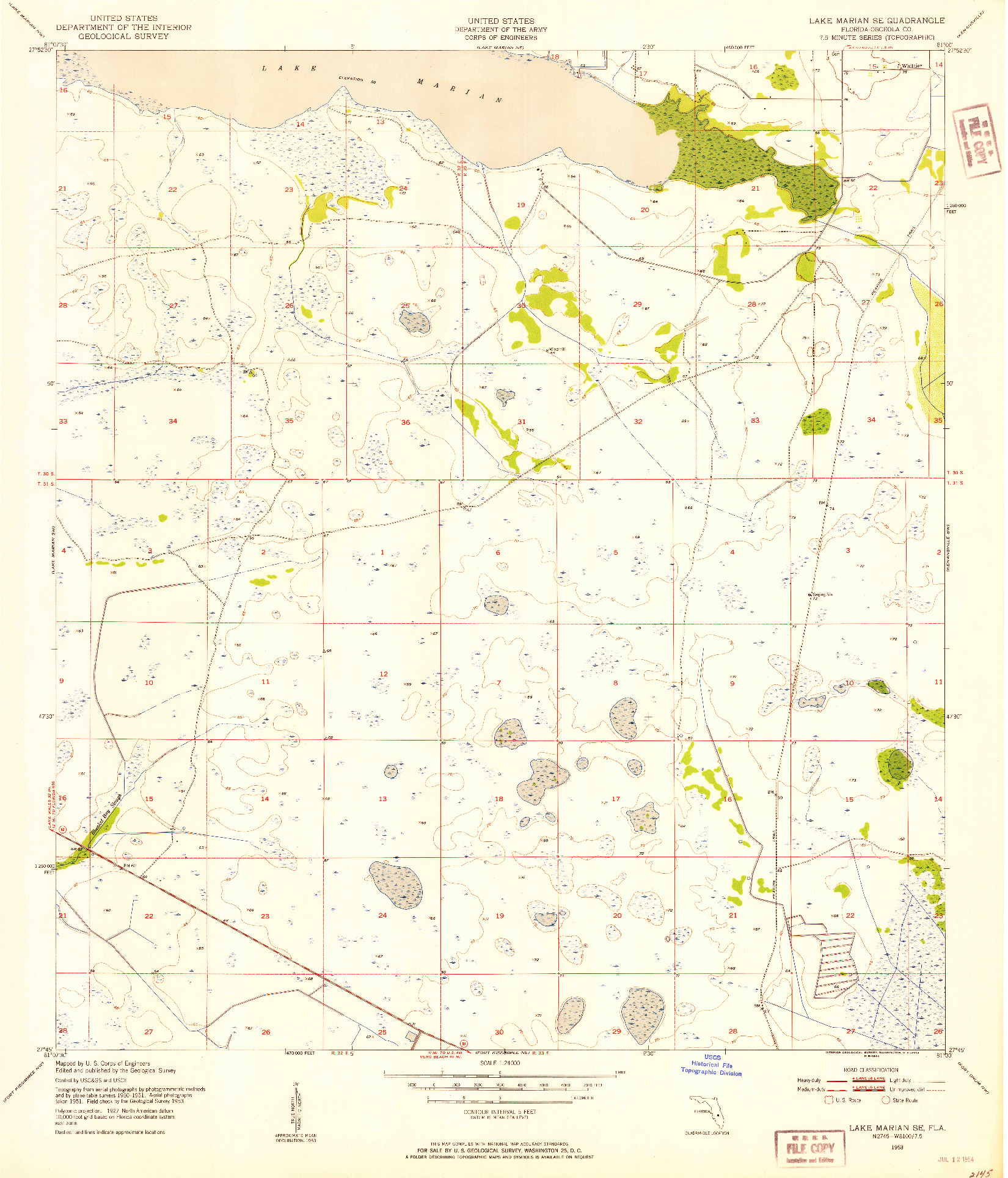 USGS 1:24000-SCALE QUADRANGLE FOR LAKE MARIAN SE, FL 1953