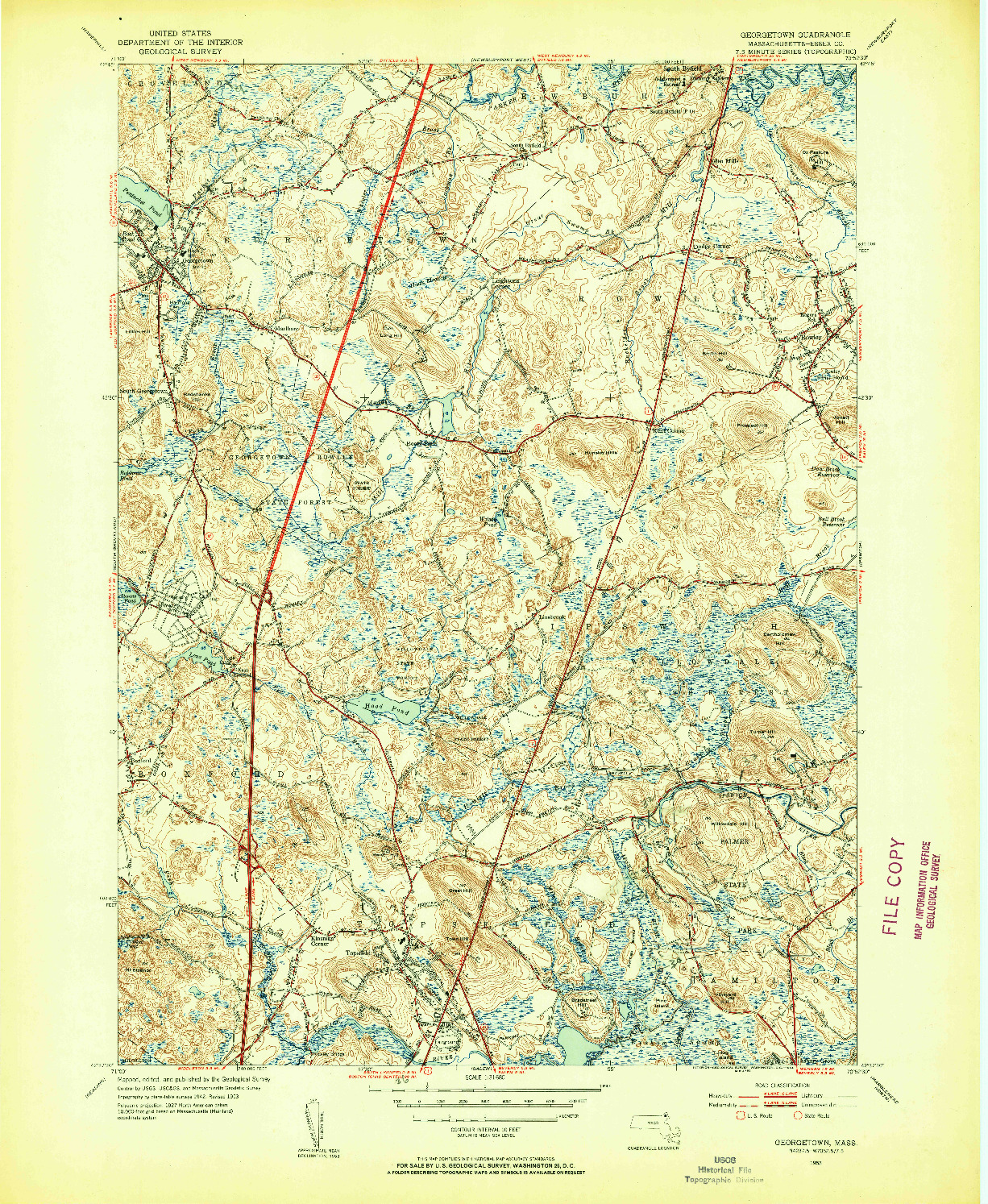 USGS 1:31680-SCALE QUADRANGLE FOR GEORGETOWN, MA 1953