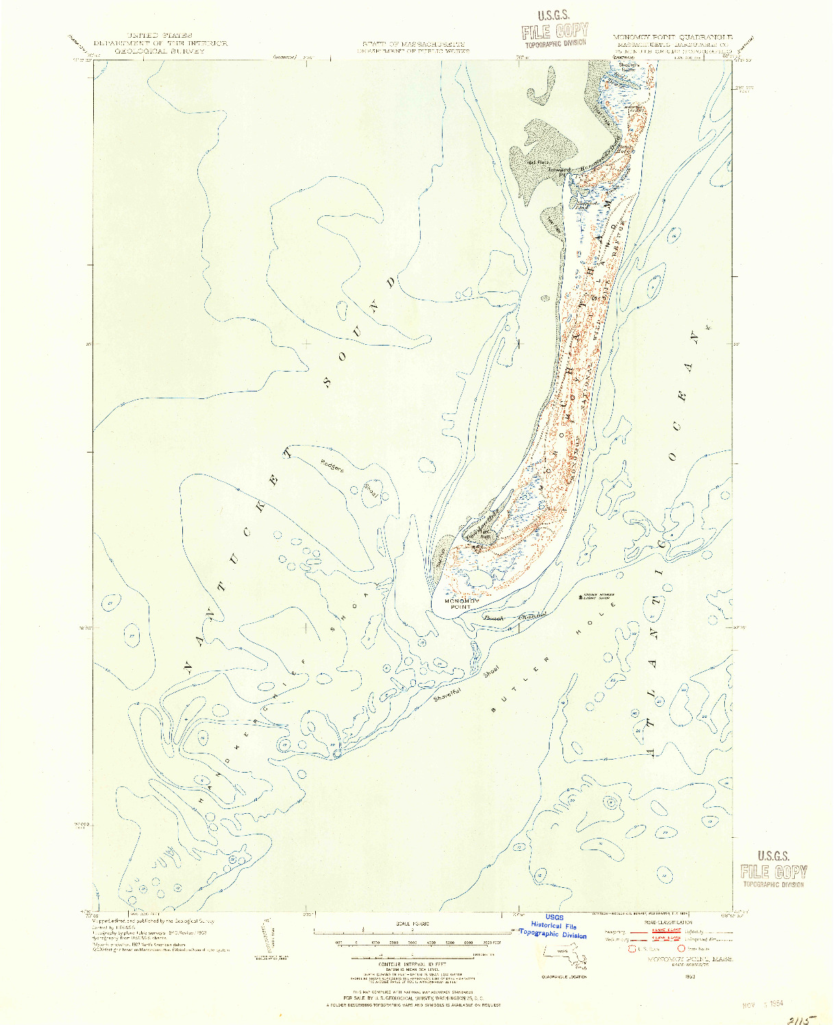 USGS 1:31680-SCALE QUADRANGLE FOR MONOMOY POINT, MA 1953