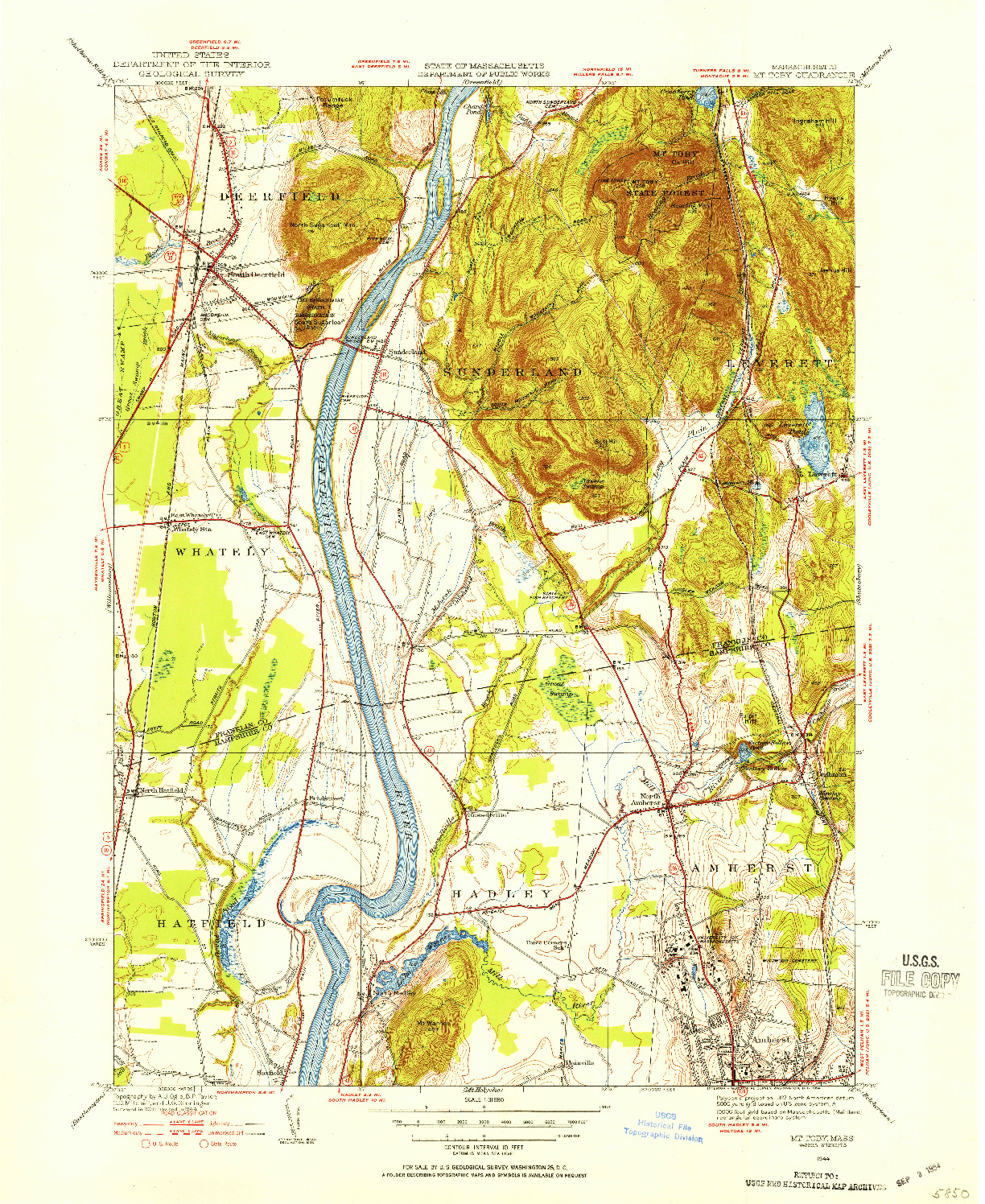 USGS 1:31680-SCALE QUADRANGLE FOR MT TOBY, MA 1944