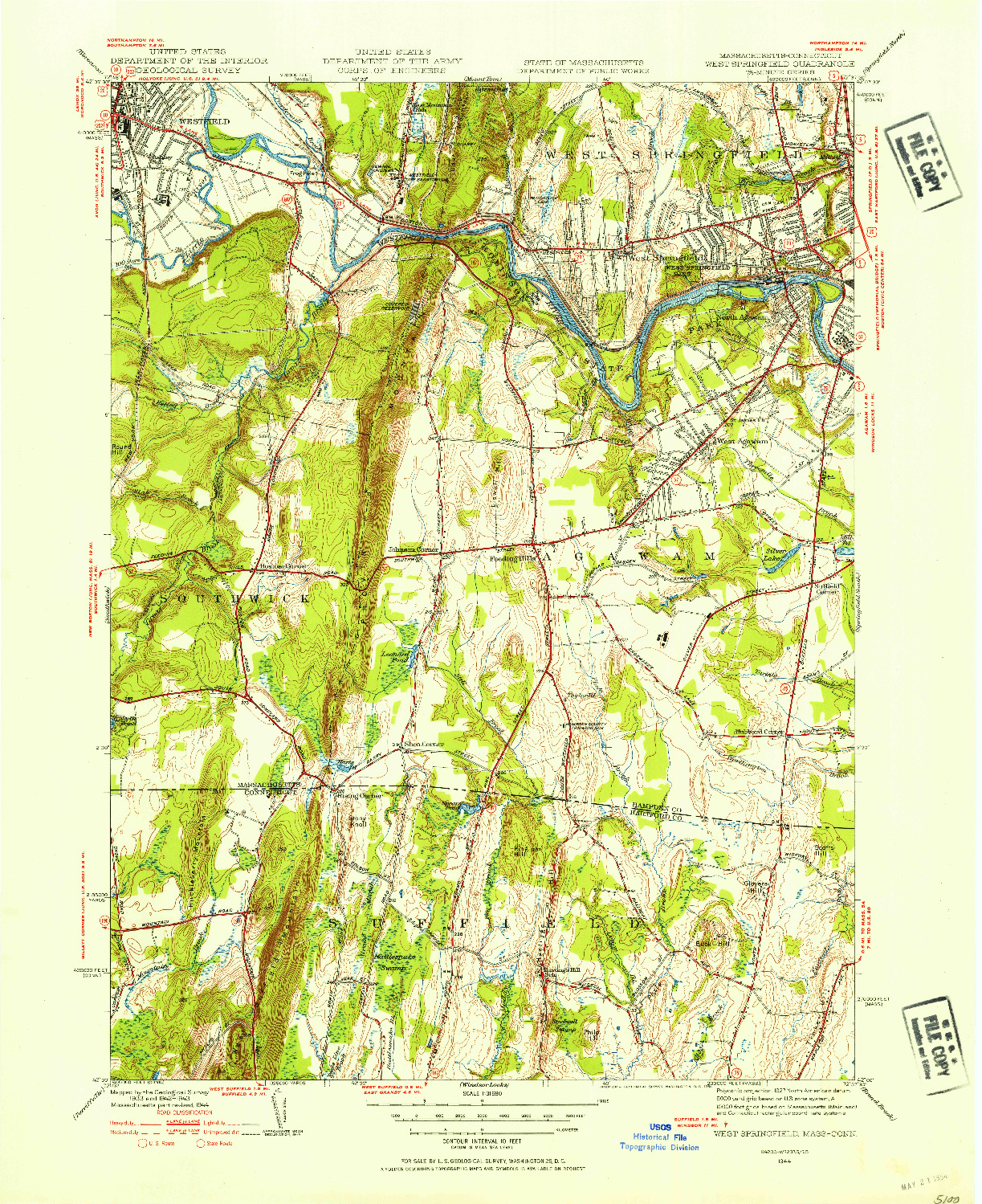 USGS 1:31680-SCALE QUADRANGLE FOR WEST SPRINGFIELD, MA 1944