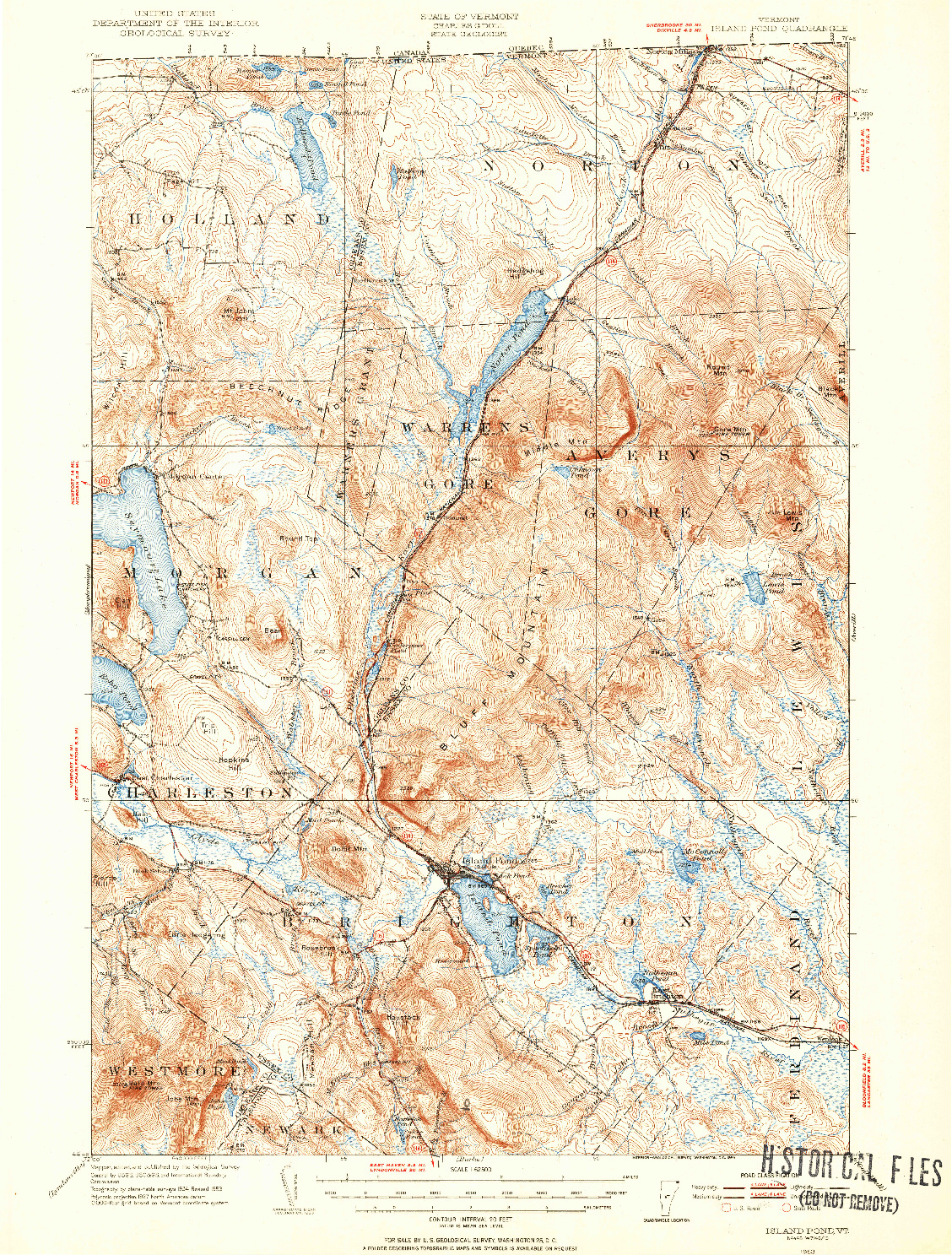 USGS 1:62500-SCALE QUADRANGLE FOR ISLAND POND, VT 1953