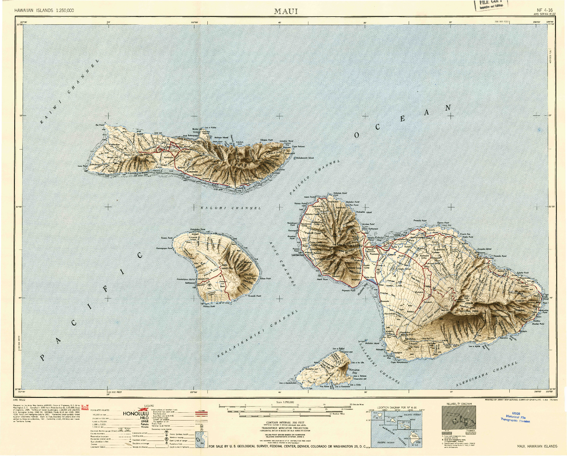 USGS 1:250000-SCALE QUADRANGLE FOR MAUI, HI 1954