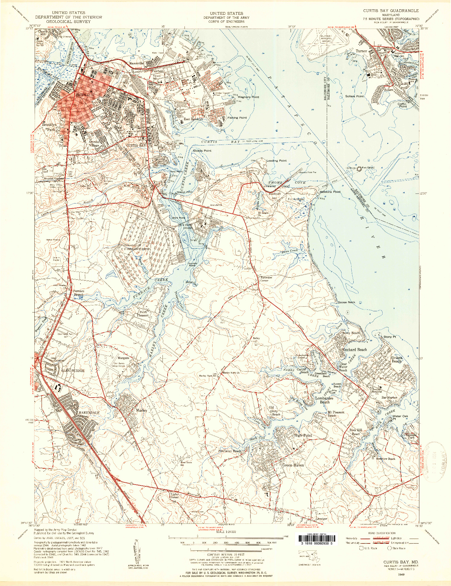 USGS 1:24000-SCALE QUADRANGLE FOR CURTIS BAY, MD 1949