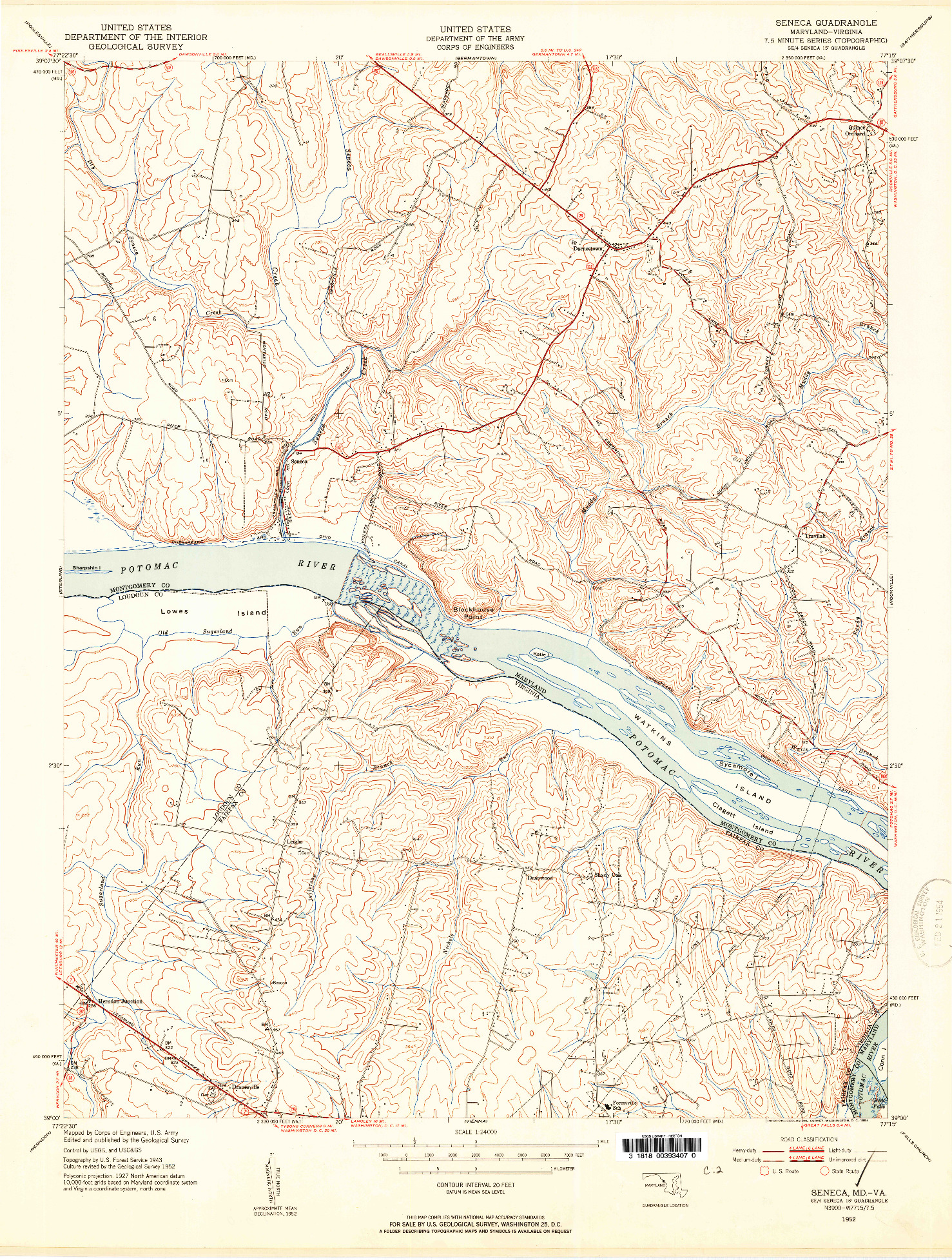 USGS 1:24000-SCALE QUADRANGLE FOR SENECA, MD 1952
