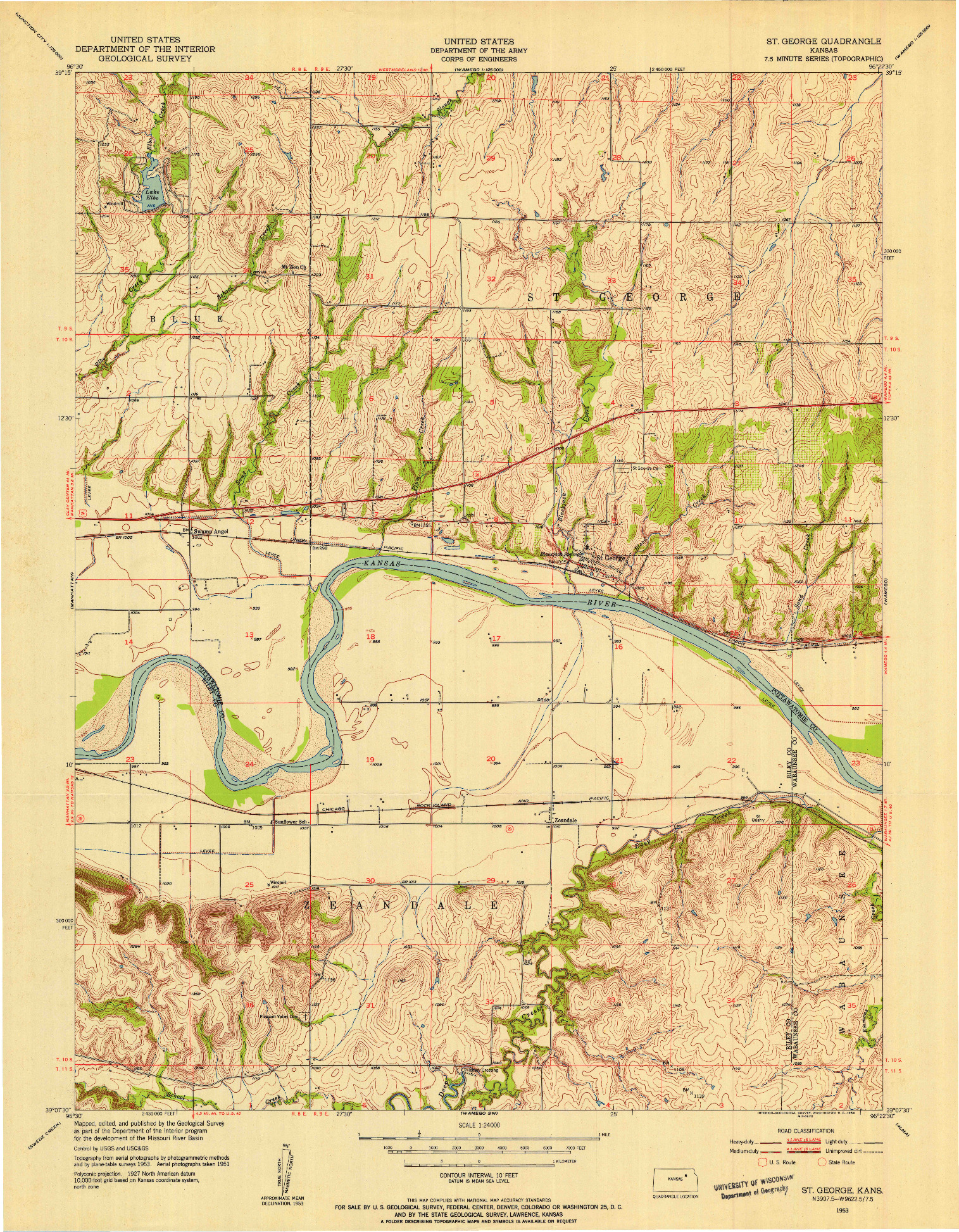 USGS 1:24000-SCALE QUADRANGLE FOR ST GEORGE, KS 1953