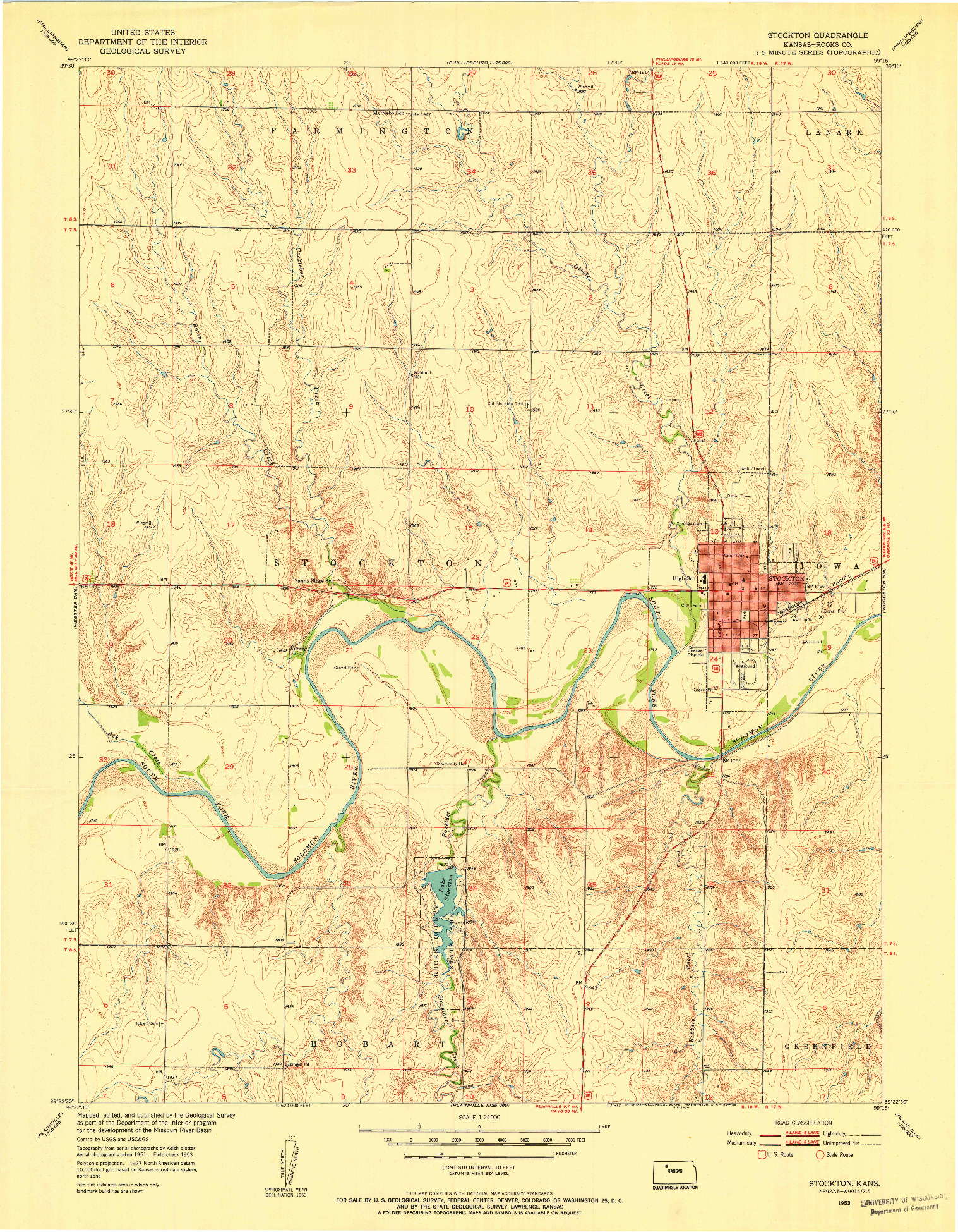 USGS 1:24000-SCALE QUADRANGLE FOR STOCKTON, KS 1953