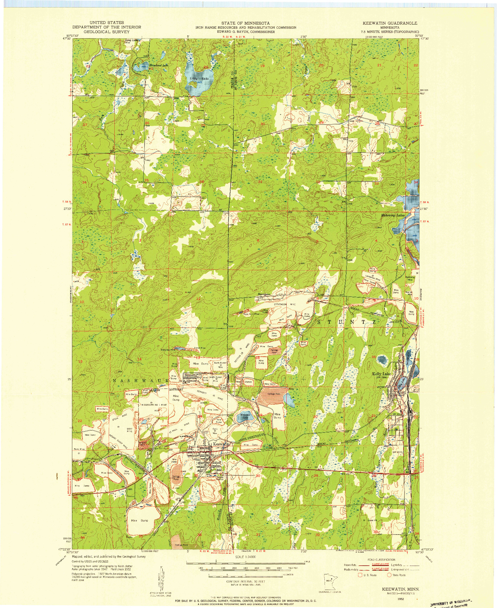 USGS 1:24000-SCALE QUADRANGLE FOR KEEWATIN, MN 1952