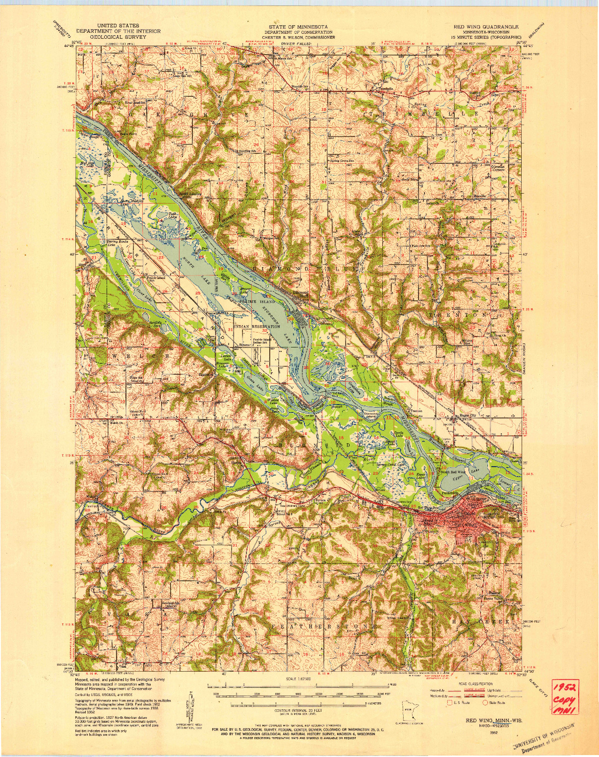 USGS 1:62500-SCALE QUADRANGLE FOR RED WING, MN 1952