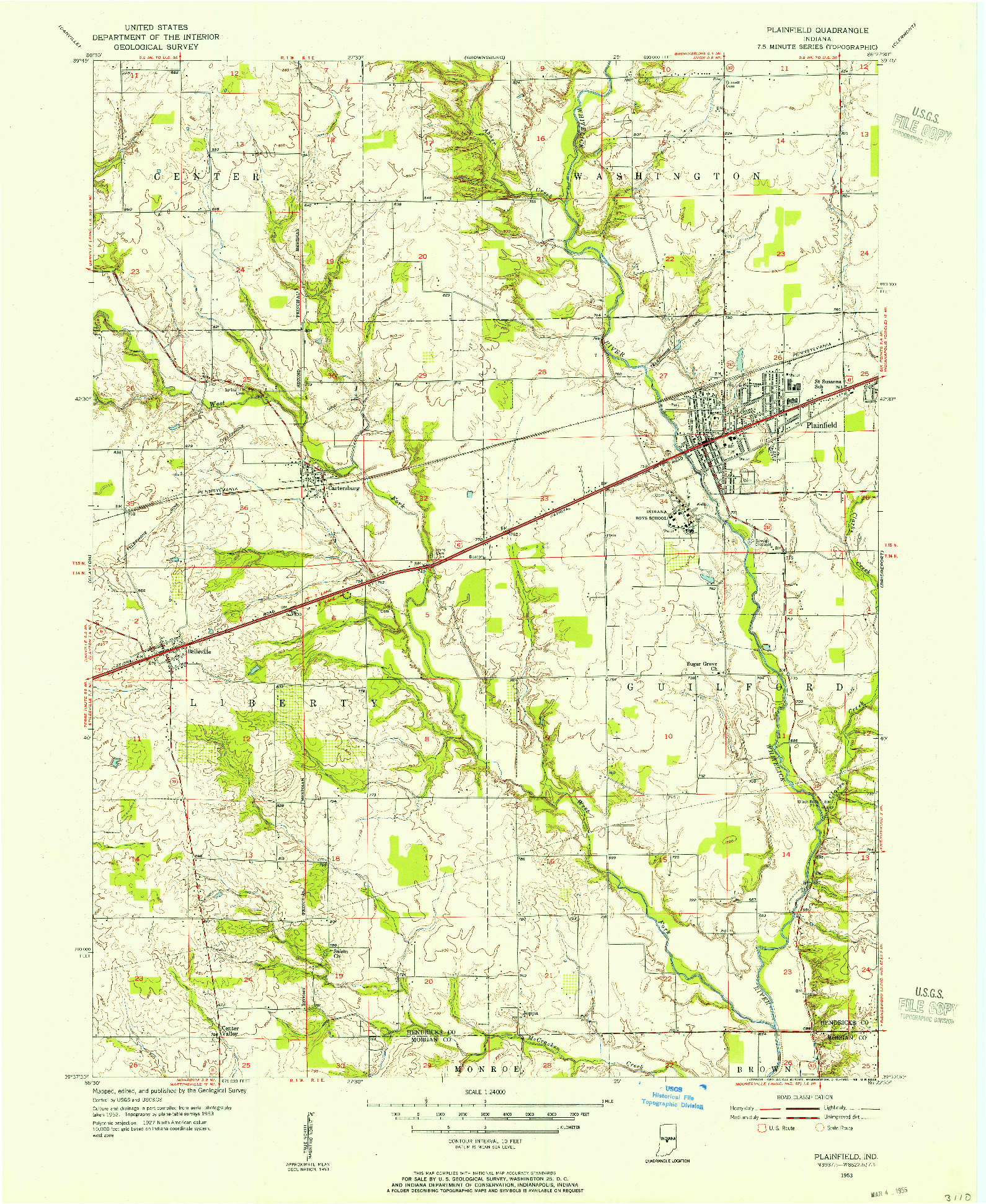 USGS 1:24000-SCALE QUADRANGLE FOR PLAINFIELD, IN 1953