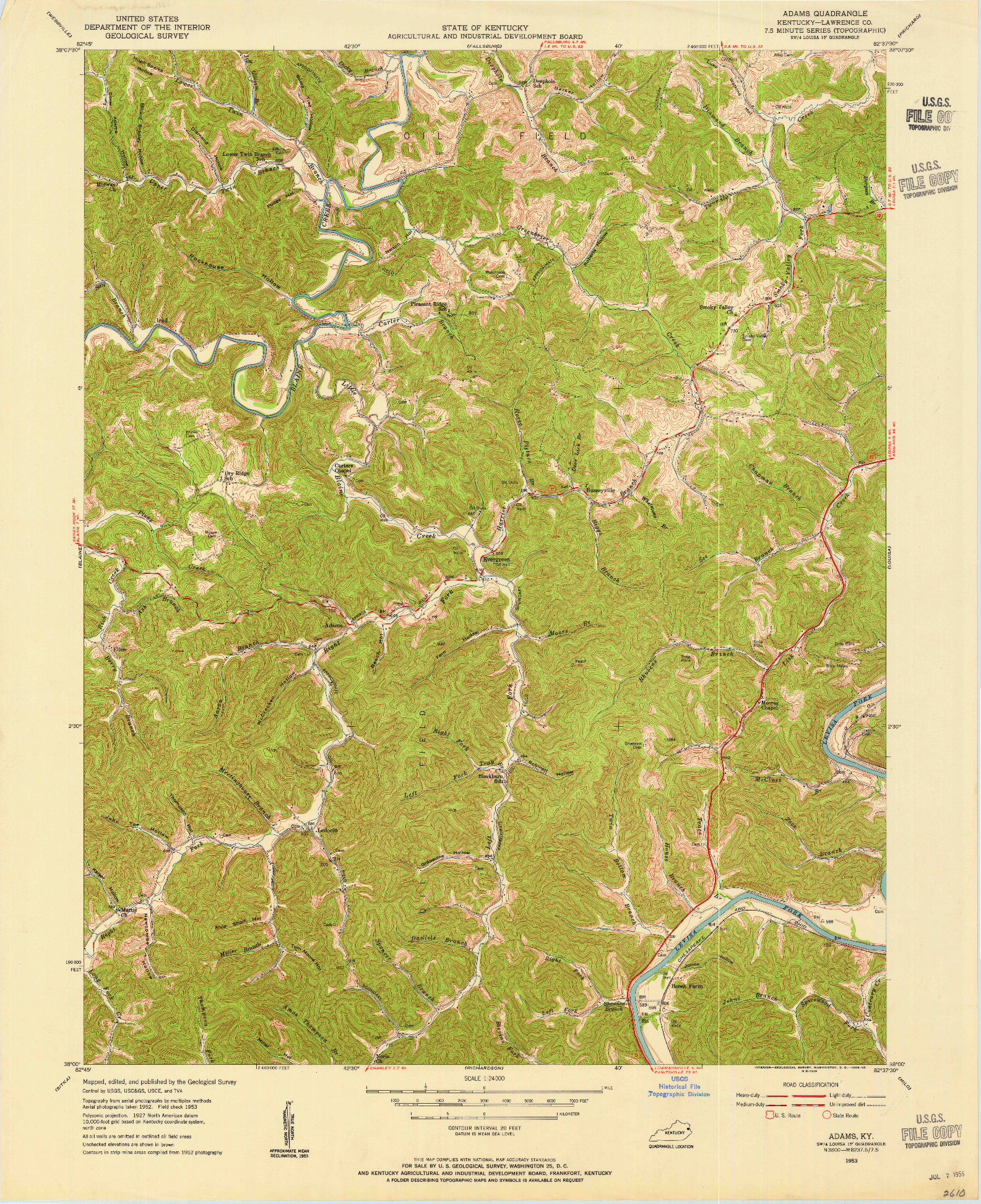 USGS 1:24000-SCALE QUADRANGLE FOR ADAMS, KY 1953