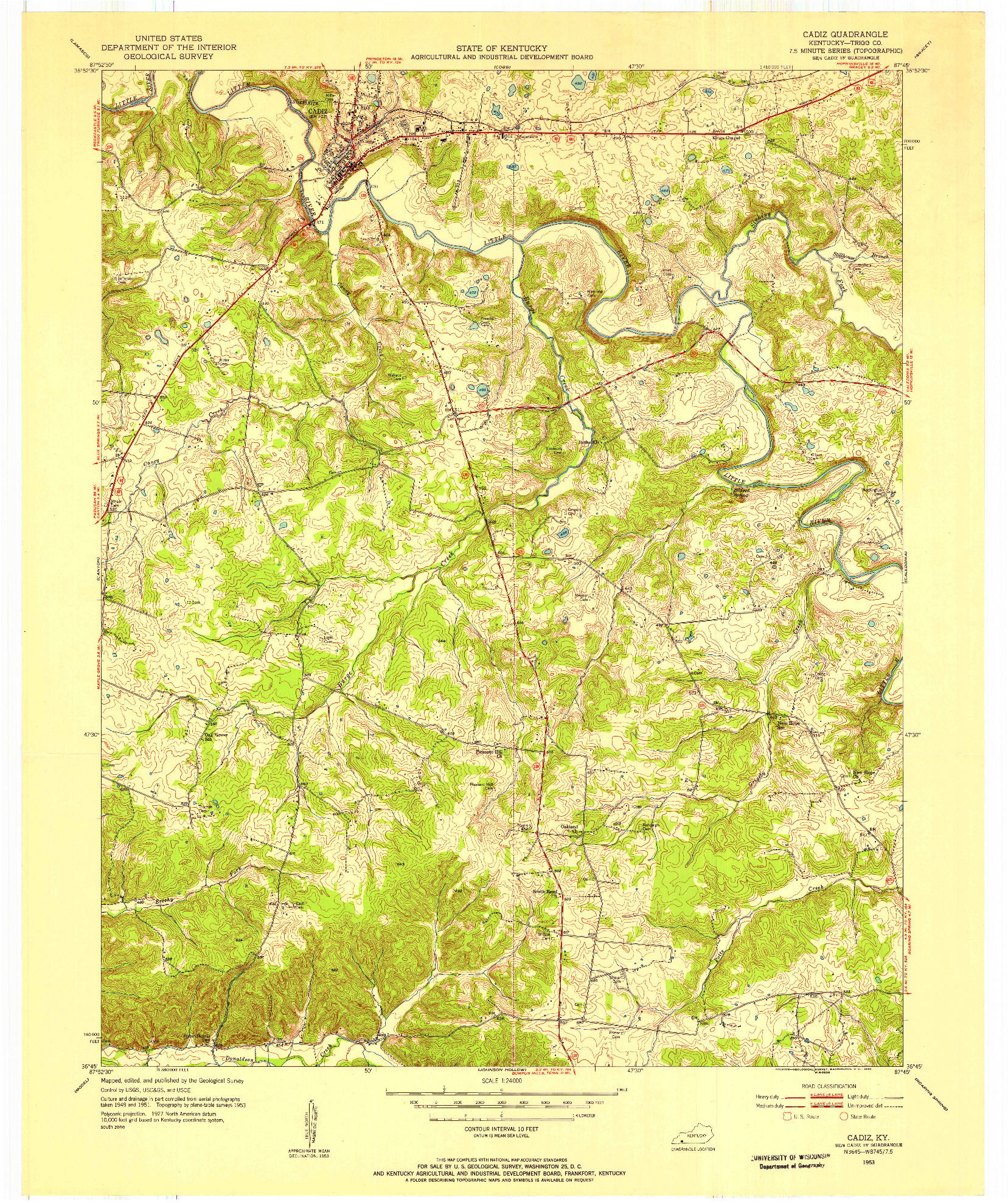 USGS 1:24000-SCALE QUADRANGLE FOR CADIZ, KY 1953