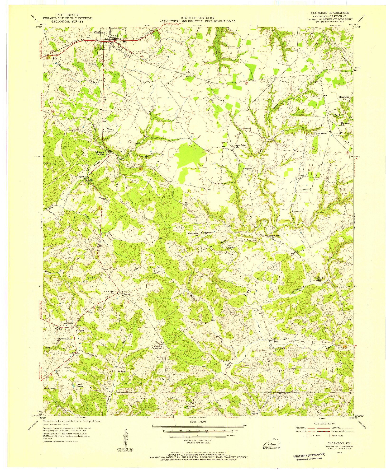 USGS 1:24000-SCALE QUADRANGLE FOR CLARKSON, KY 1954