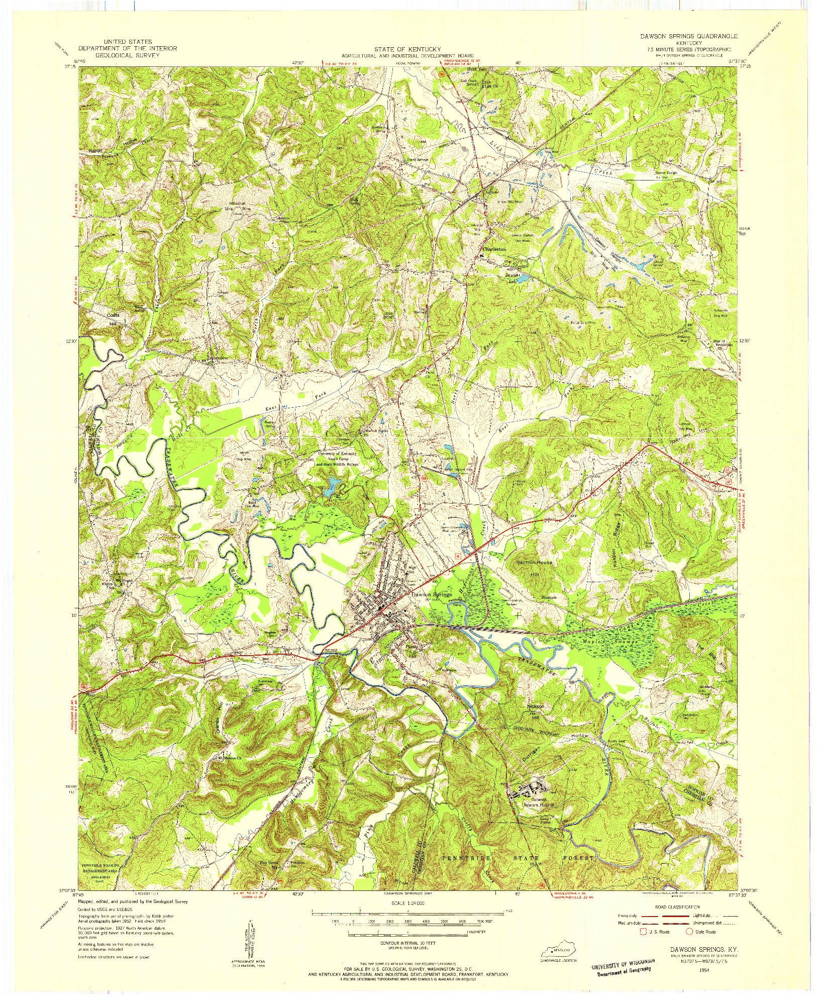 USGS 1:24000-SCALE QUADRANGLE FOR DAWSON SPRINGS, KY 1954