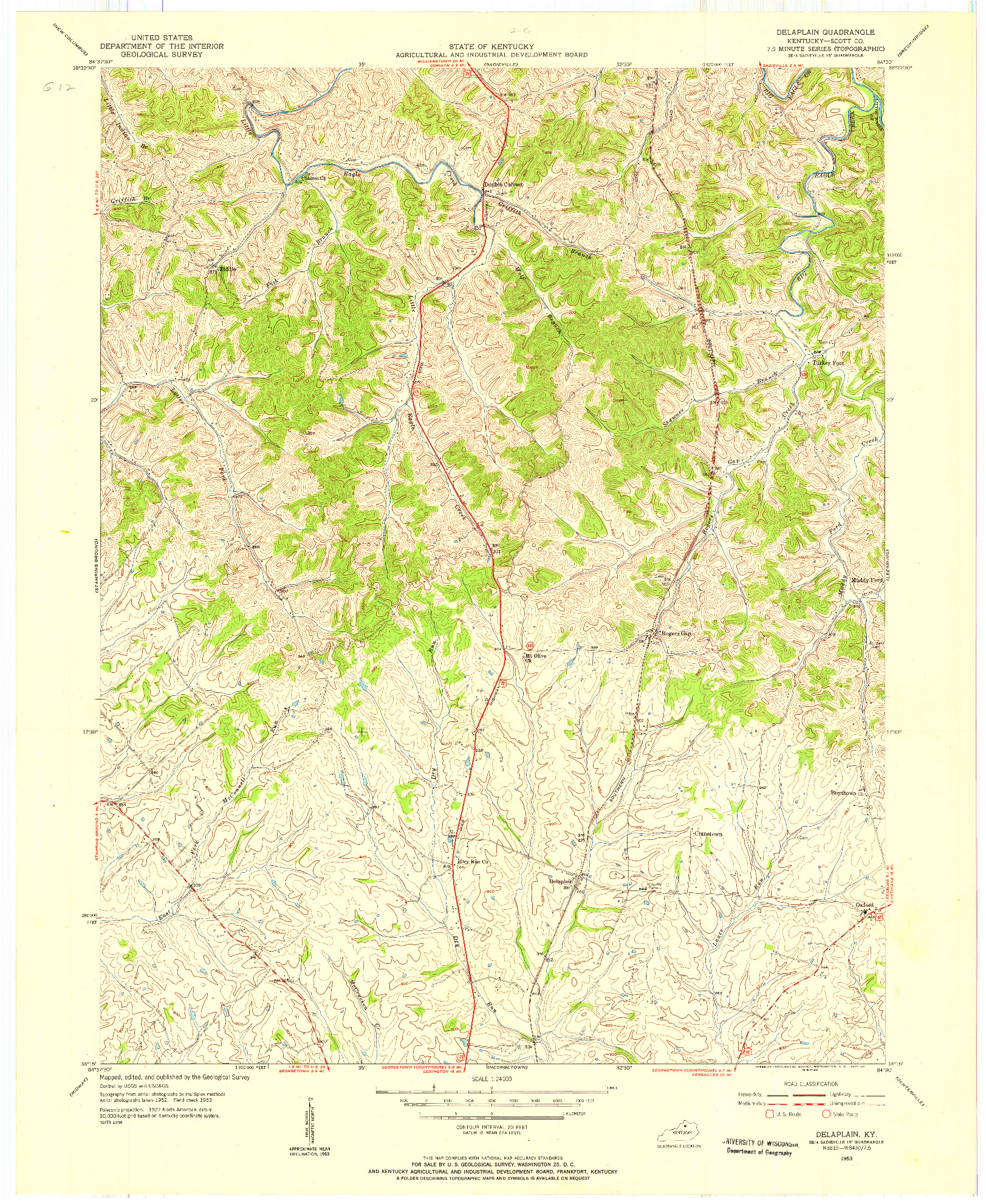 USGS 1:24000-SCALE QUADRANGLE FOR DELAPLAIN, KY 1953