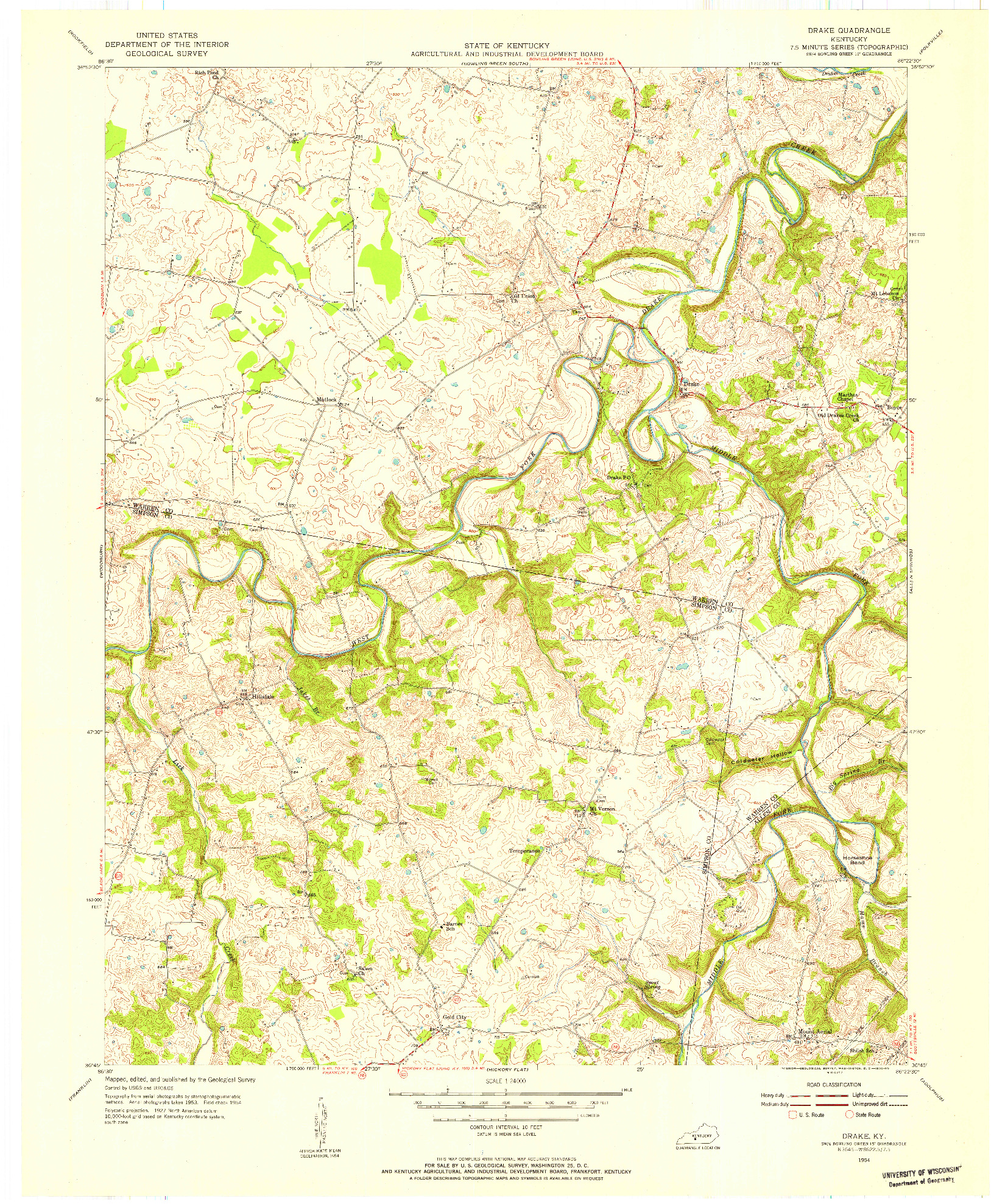 USGS 1:24000-SCALE QUADRANGLE FOR DRAKE, KY 1954