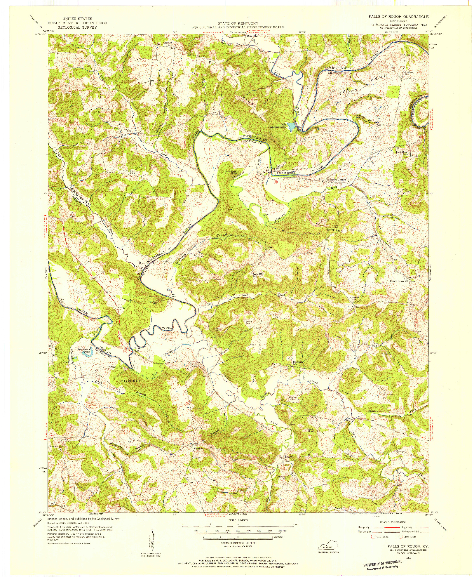 USGS 1:24000-SCALE QUADRANGLE FOR FALLS OF ROUGH, KY 1953