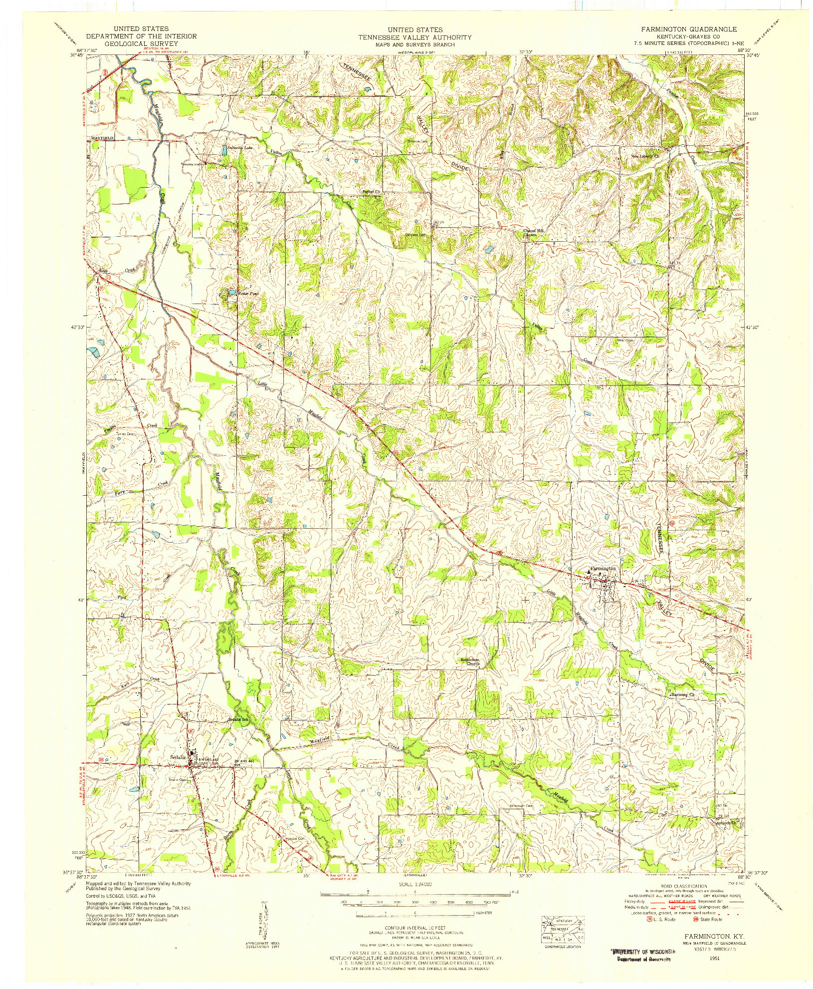 USGS 1:24000-SCALE QUADRANGLE FOR FARMINGTON, KY 1951