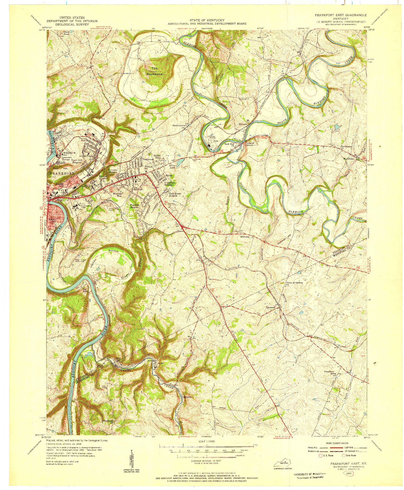 USGS 1:24000-SCALE QUADRANGLE FOR FRANKFORT EAST, KY 1953