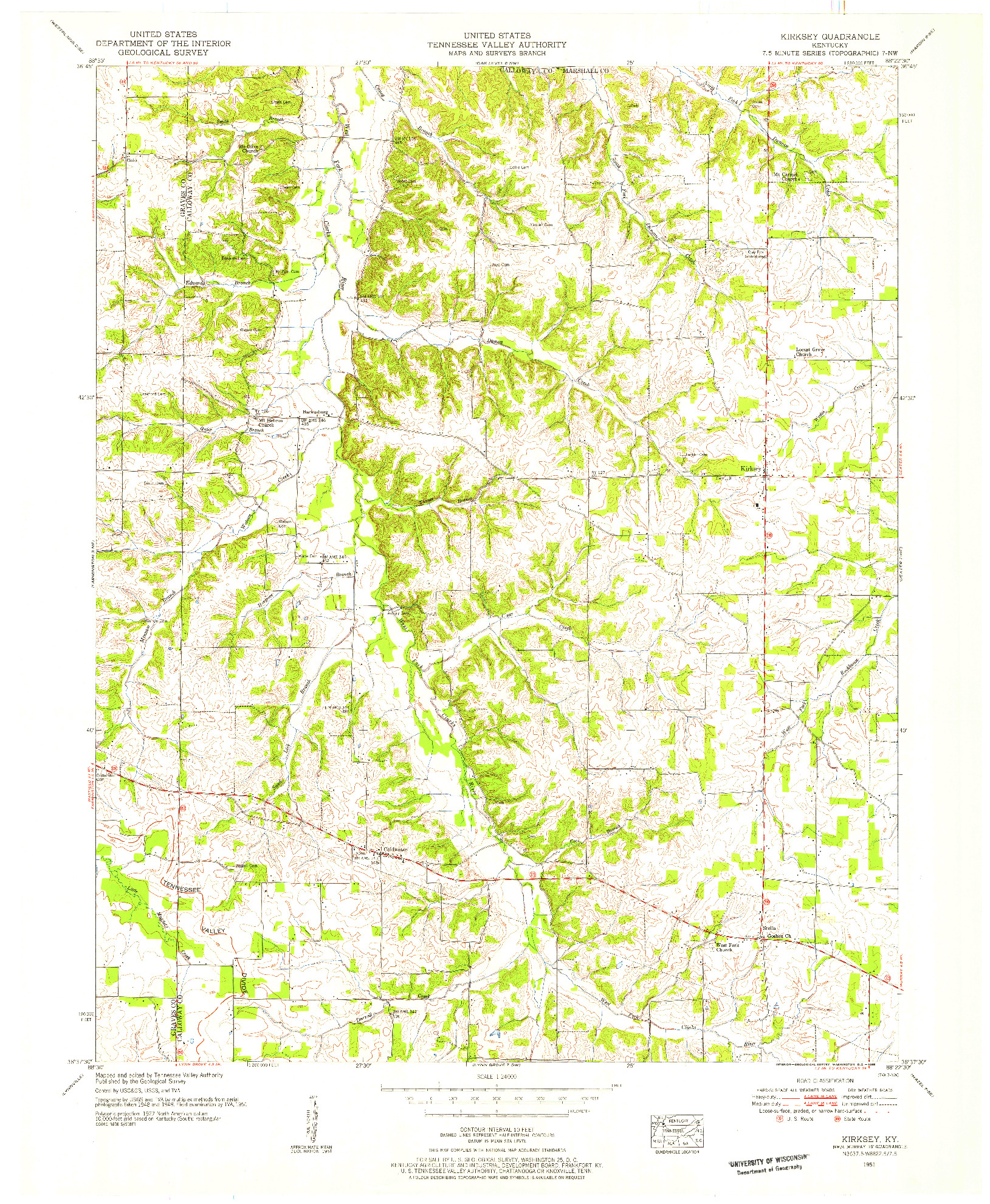 USGS 1:24000-SCALE QUADRANGLE FOR KIRKSEY, KY 1951